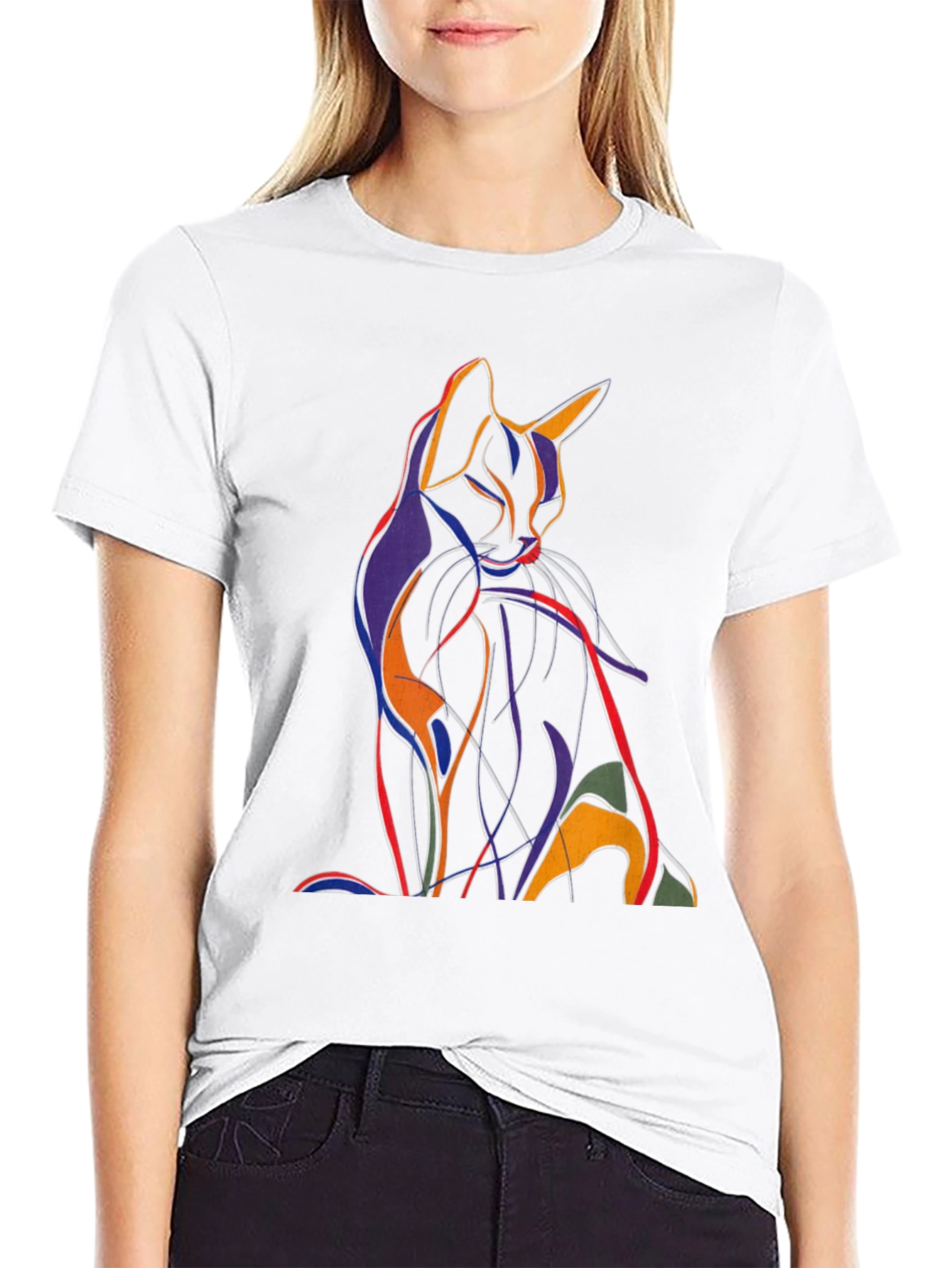 Abstract Cat Graphic T-Shirt - Artistic Mens Tee