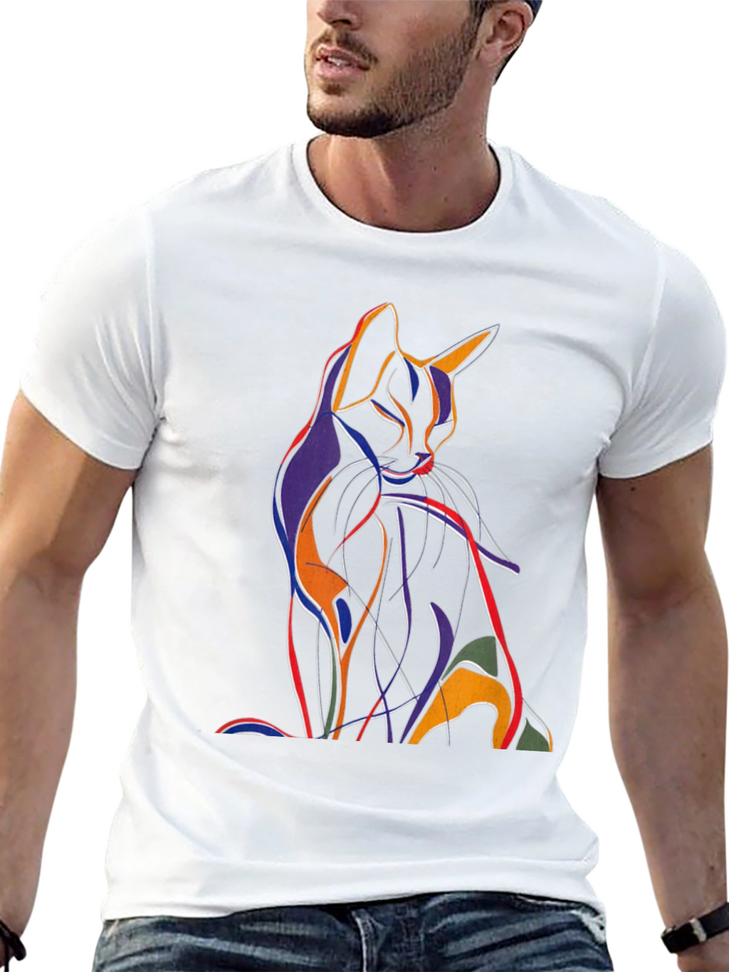 Abstract Cat Graphic T-Shirt - Artistic Mens Tee