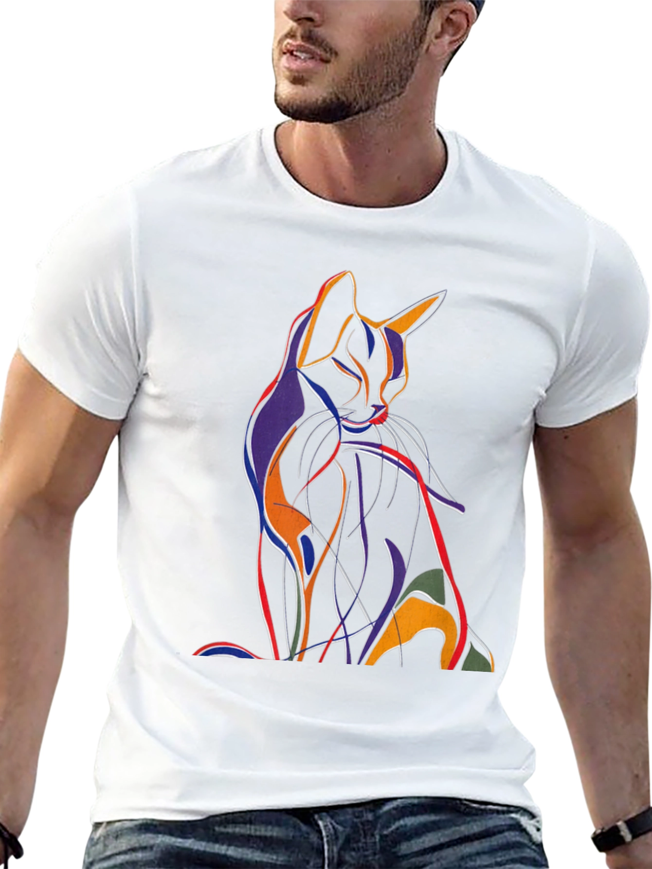Abstract Cat Graphic T-Shirt - Artistic Mens Tee