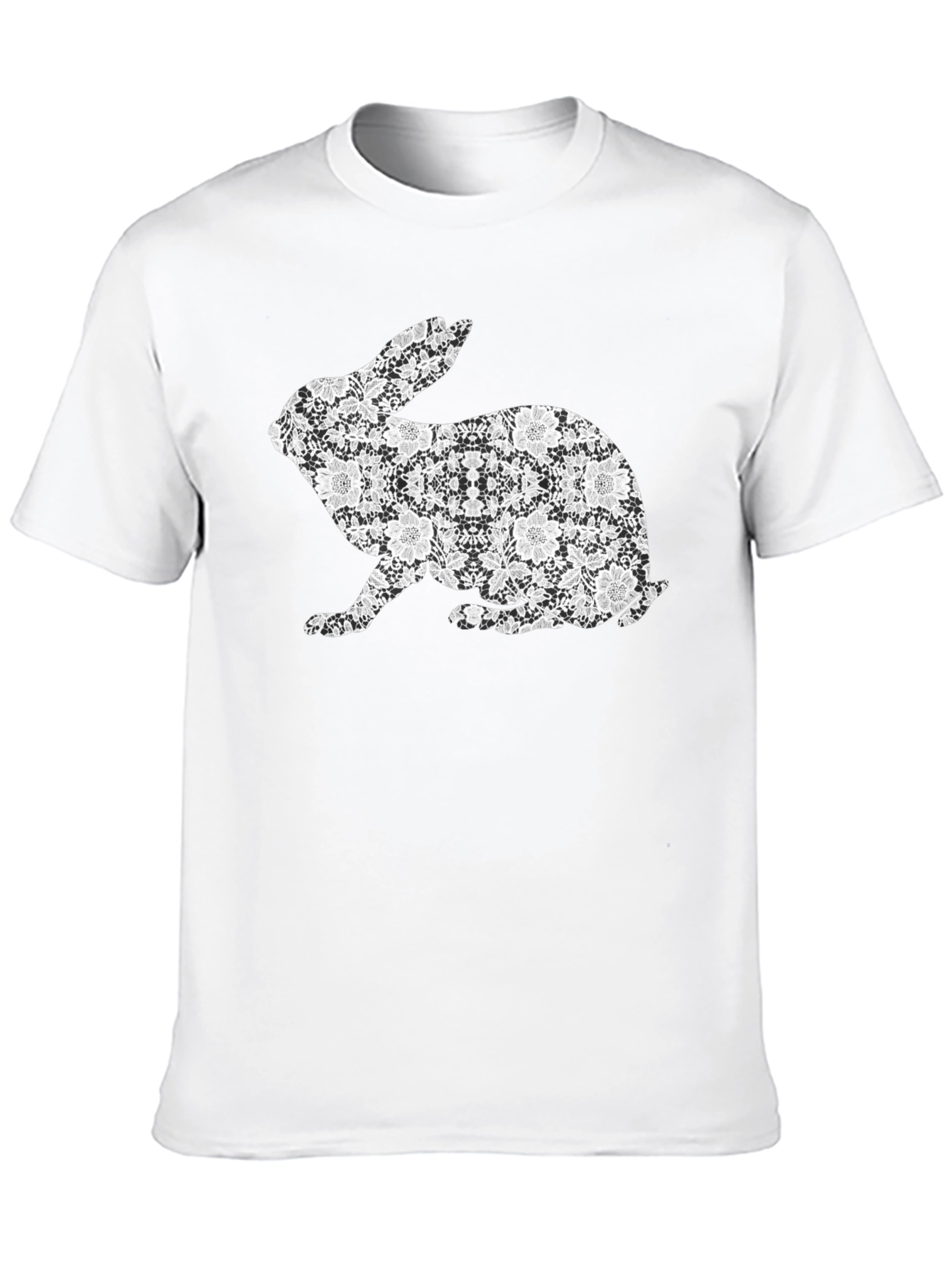 Black Floral Rabbit Graphic T-Shirt