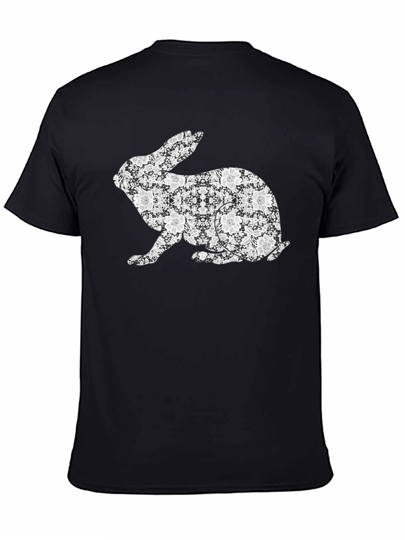 Black Floral Rabbit Graphic T-Shirt