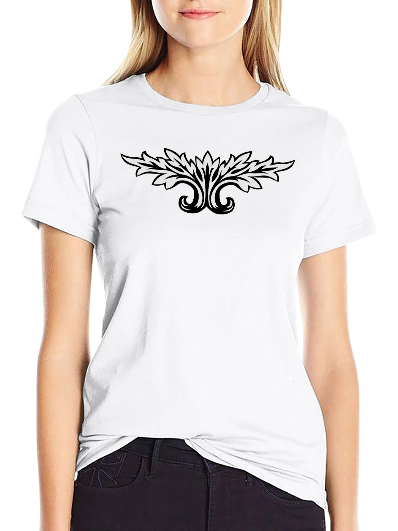 Black T-Shirt with White Leaf Design