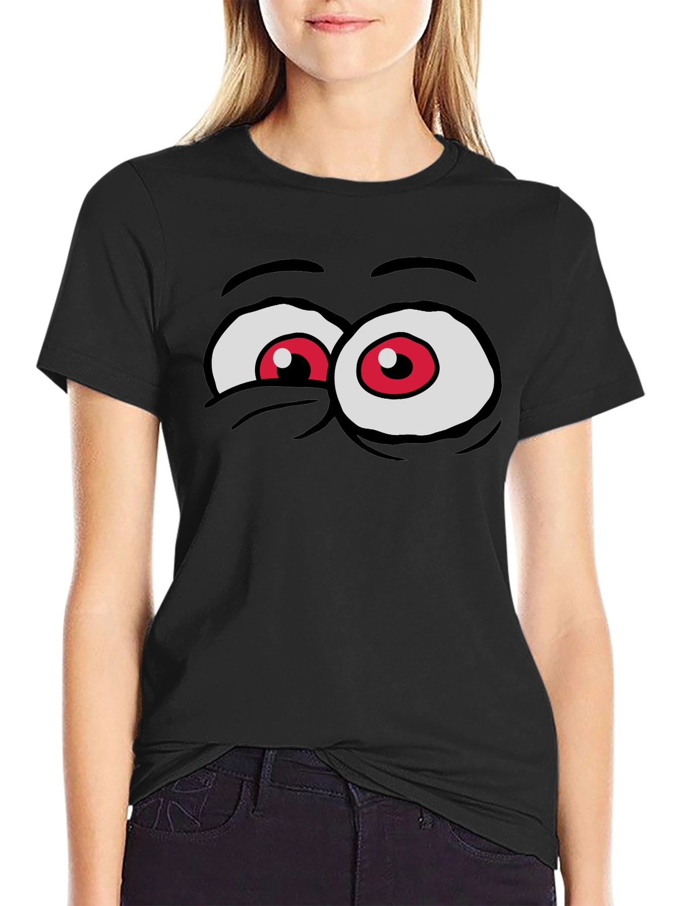 Cartoon Eyes Black T-Shirt