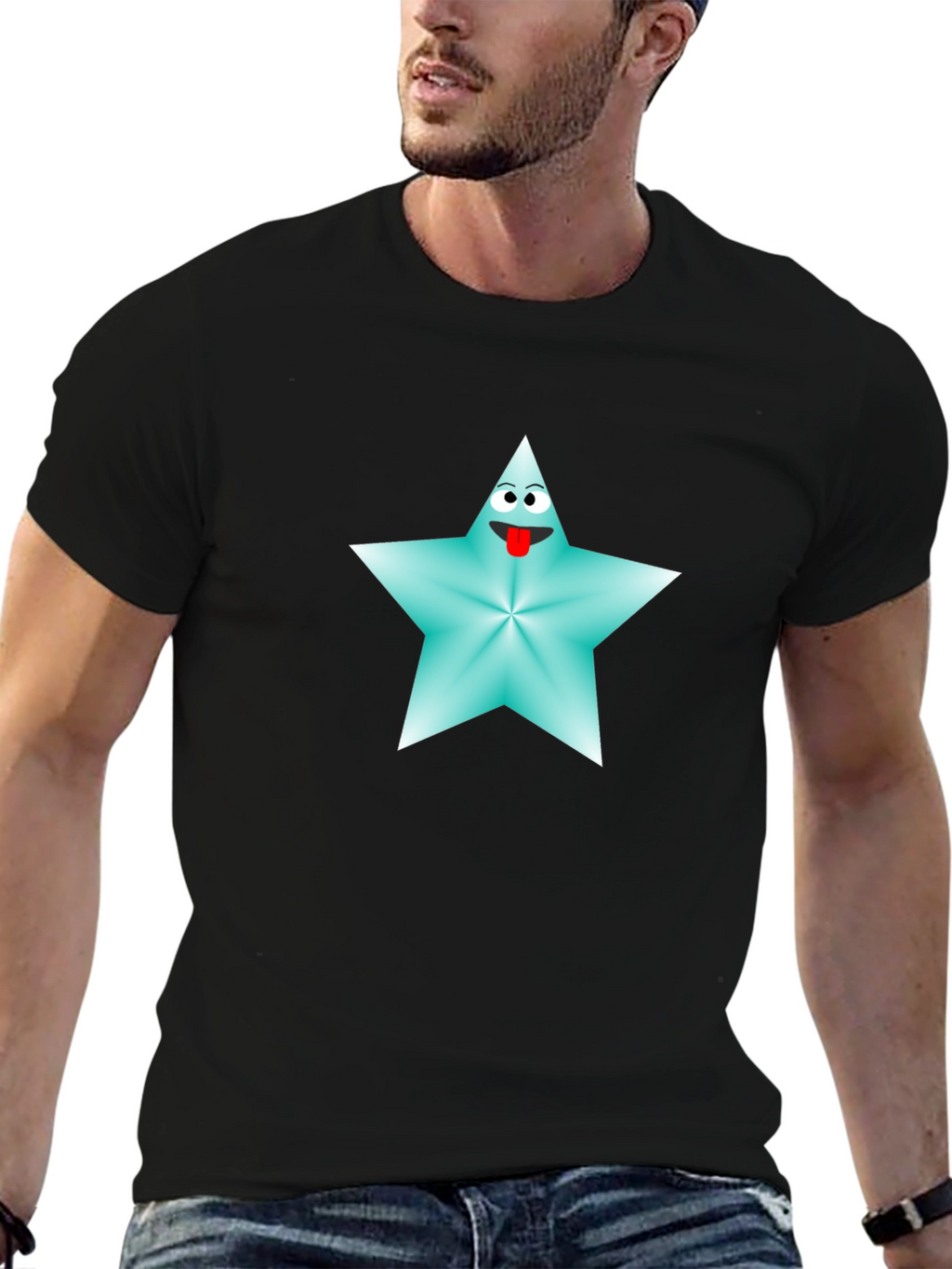 Cartoon Star Graphic Tee - Black