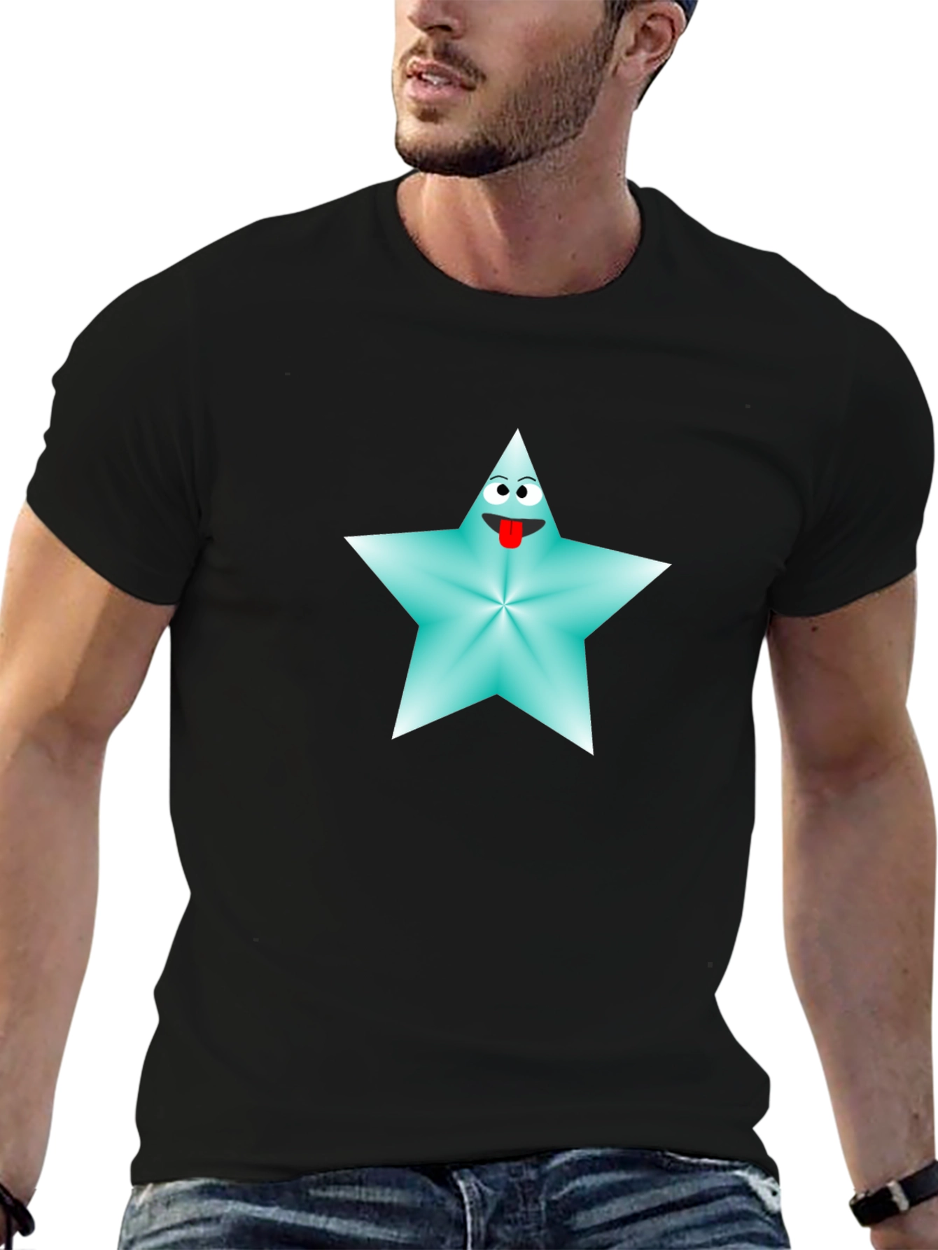 Cartoon Star Graphic Tee - Black