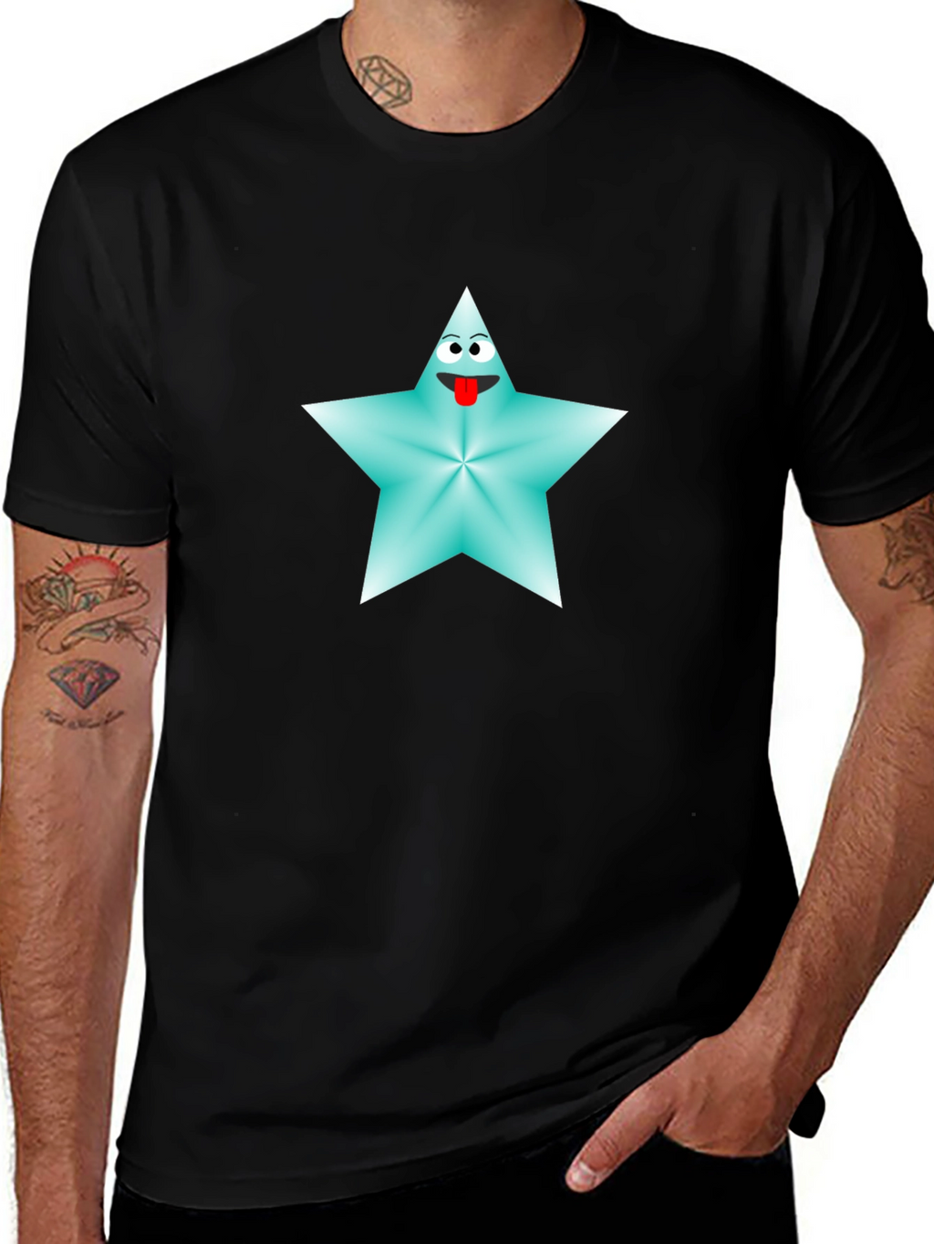 Cartoon Star Graphic Tee - Black