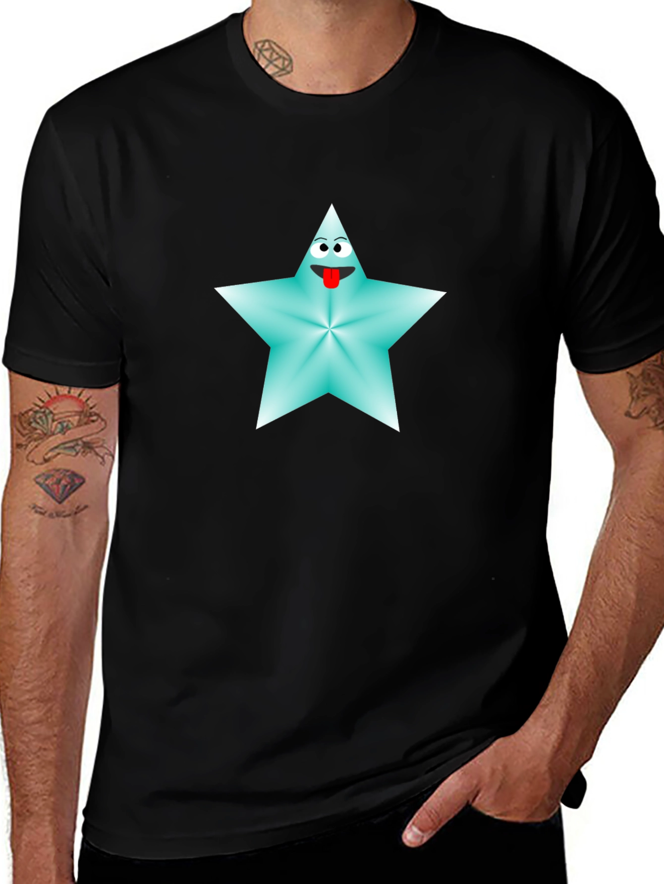 Cartoon Star Graphic Tee - Black
