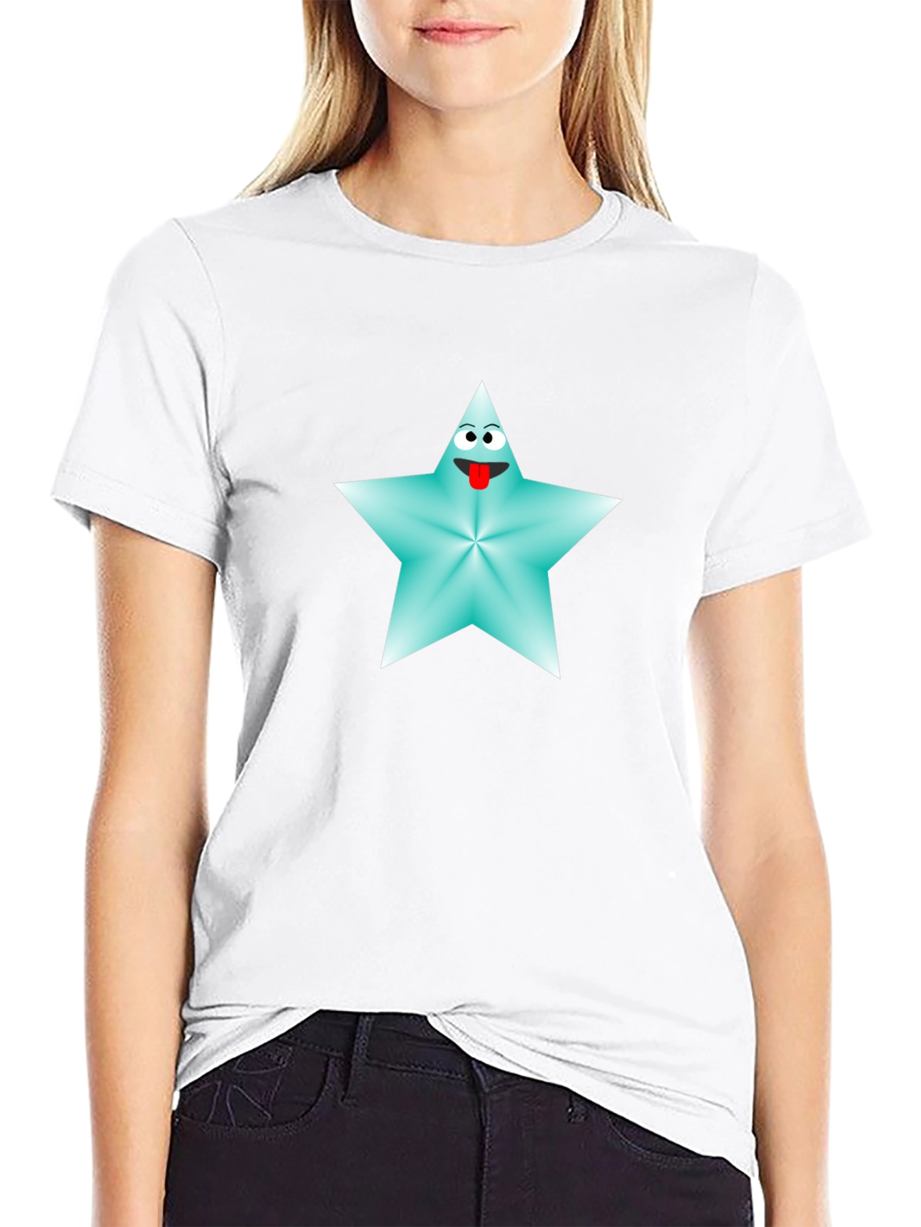 Cartoon Star Graphic Tee - Black