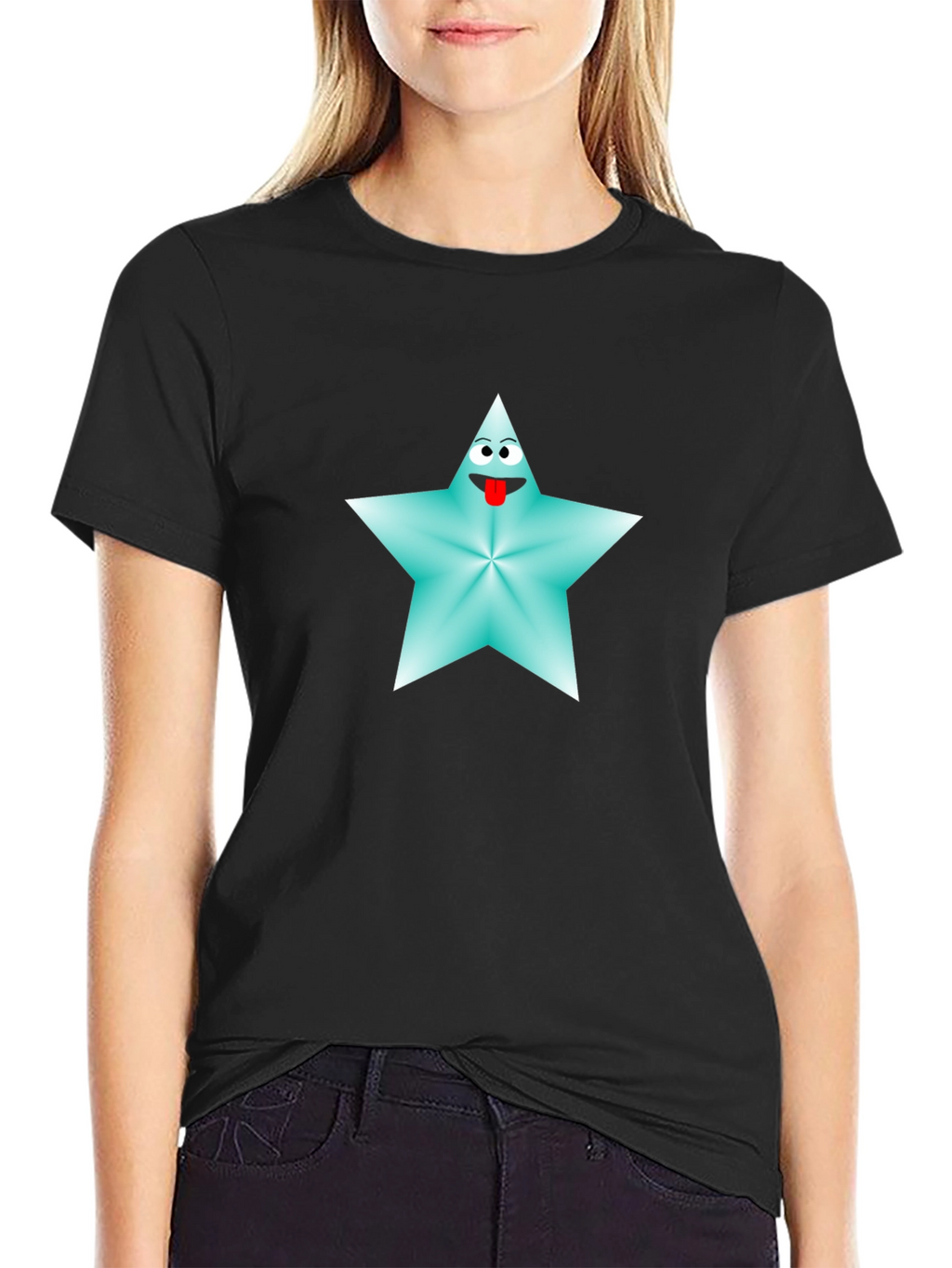 Cartoon Star Graphic Tee - Black