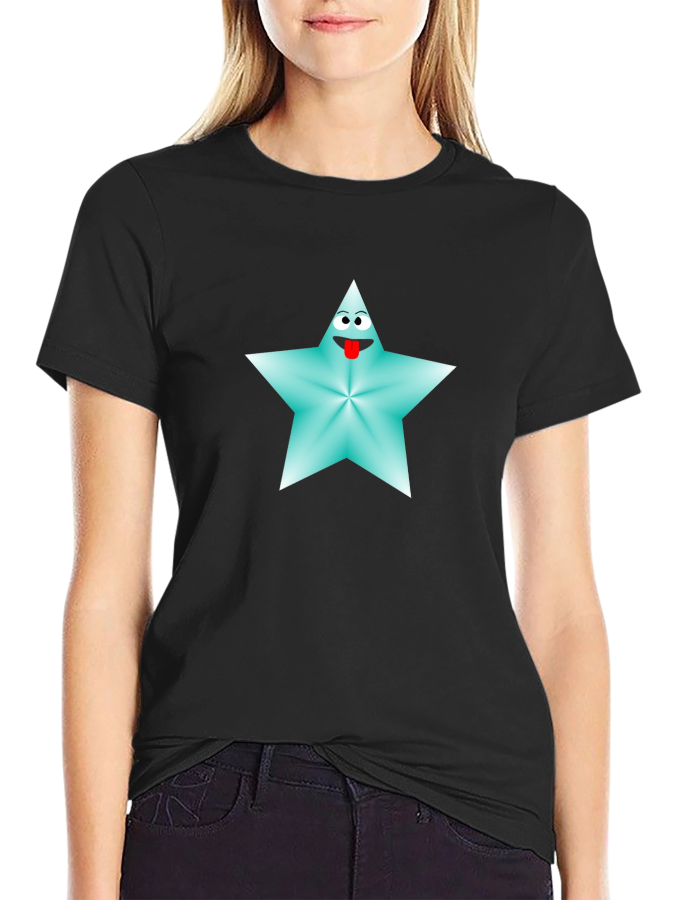 Cartoon Star Graphic Tee - Black