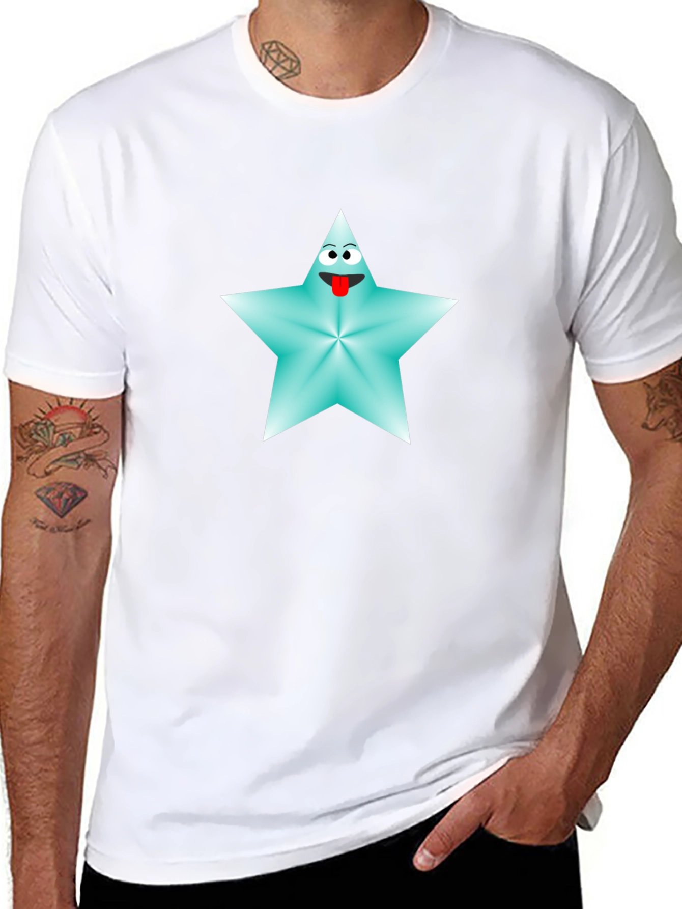 Cartoon Star Graphic Tee - Black