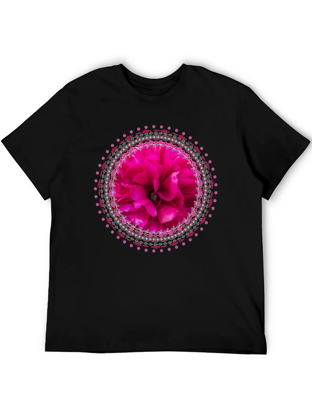 Floral Mandala Graphic Tee - Stylish Black T-Shirt
