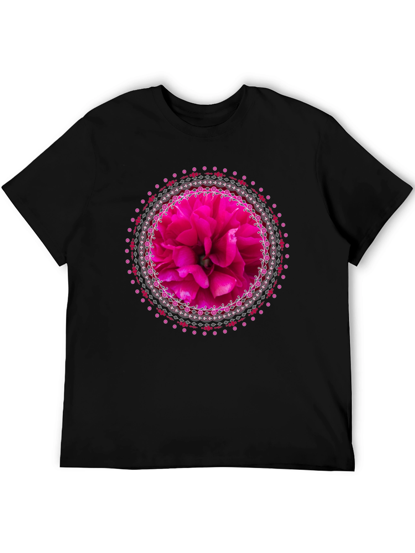 Floral Mandala Graphic Tee - Stylish Black T-Shirt