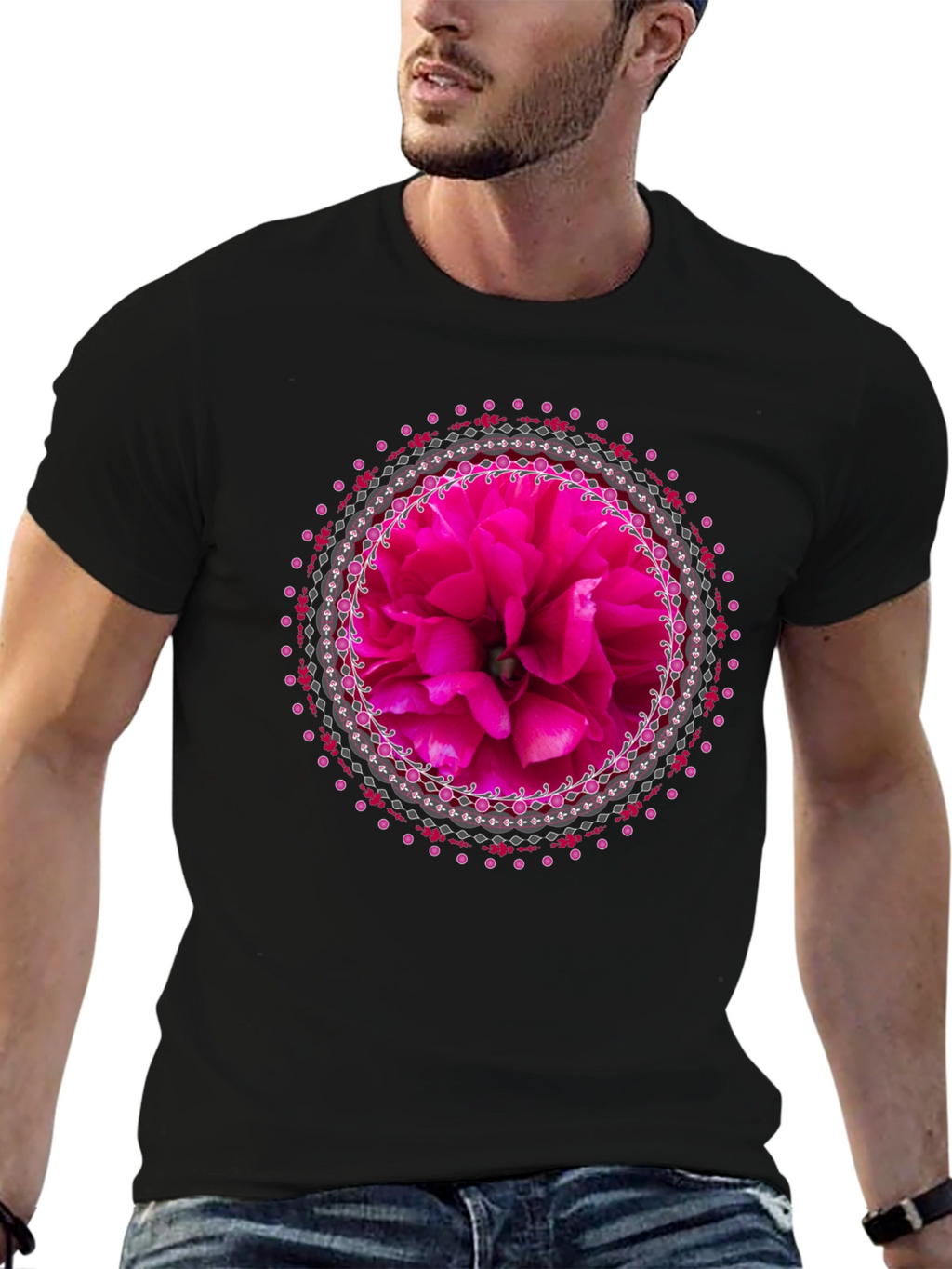 Floral Mandala Graphic Tee - Stylish Black T-Shirt