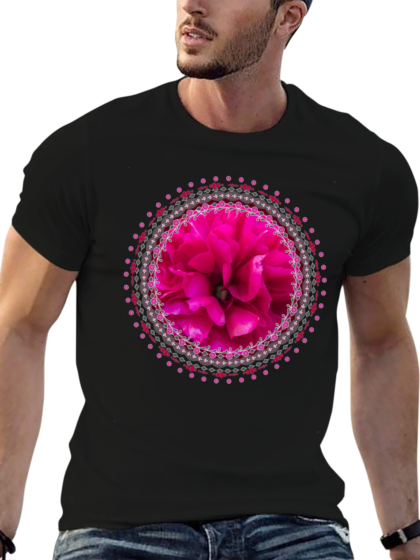 Floral Mandala Graphic Tee - Stylish Black T-Shirt
