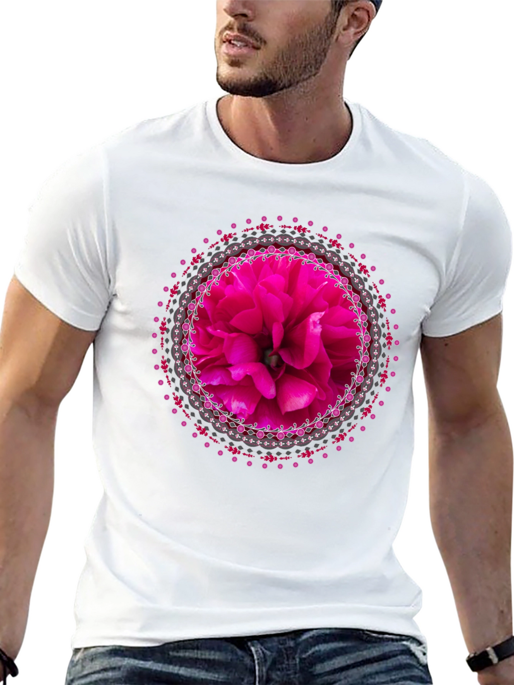 Floral Mandala Graphic Tee - Stylish Black T-Shirt