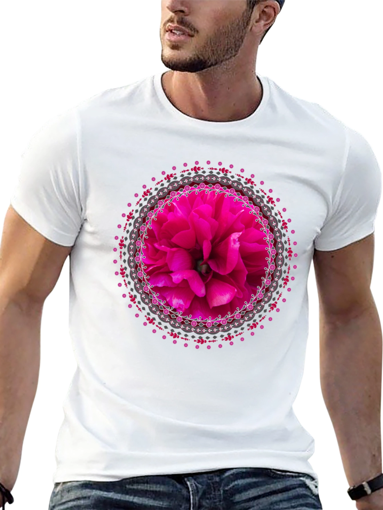 Floral Mandala Graphic Tee - Stylish Black T-Shirt