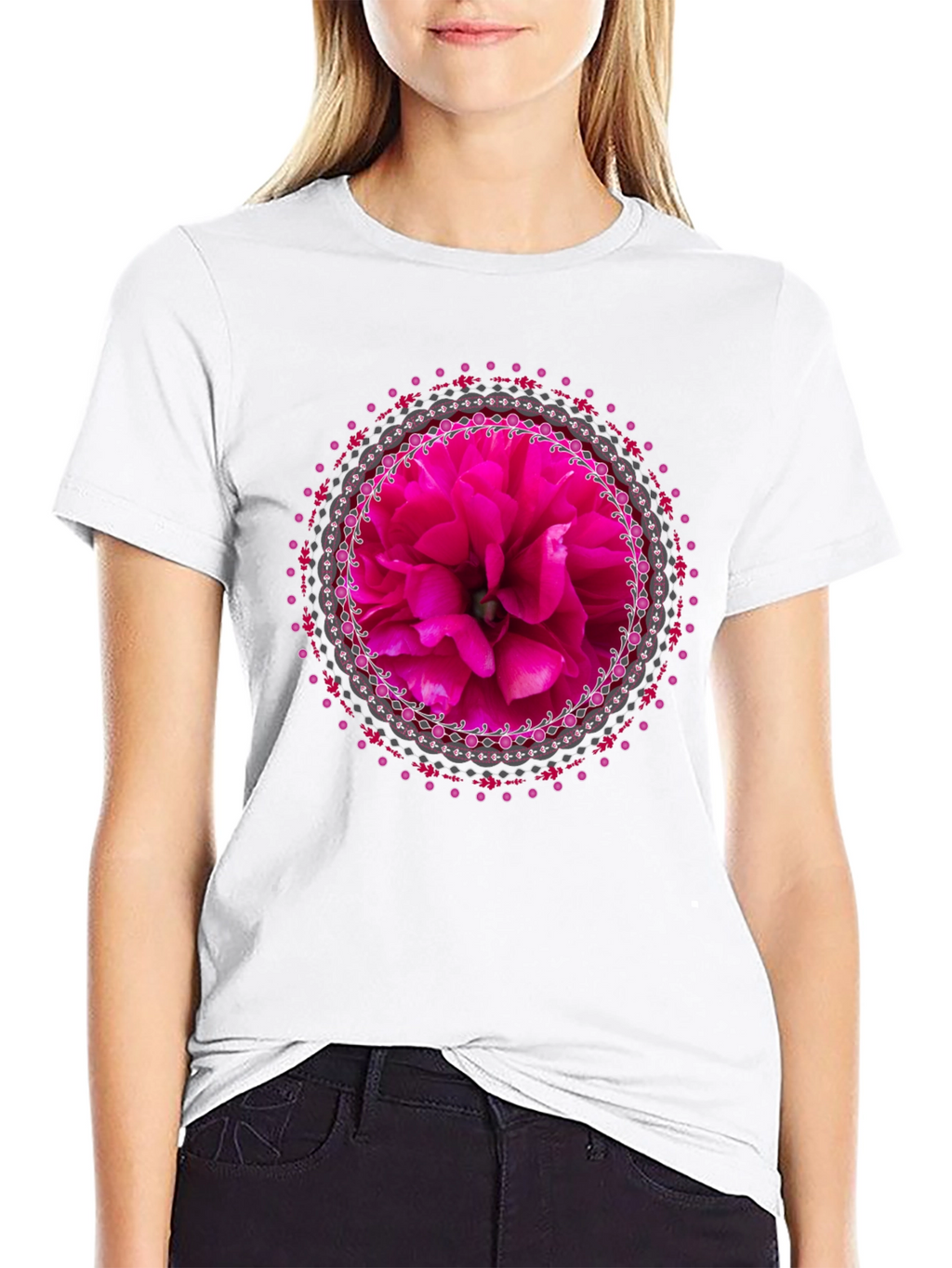 Floral Mandala Graphic Tee - Stylish Black T-Shirt