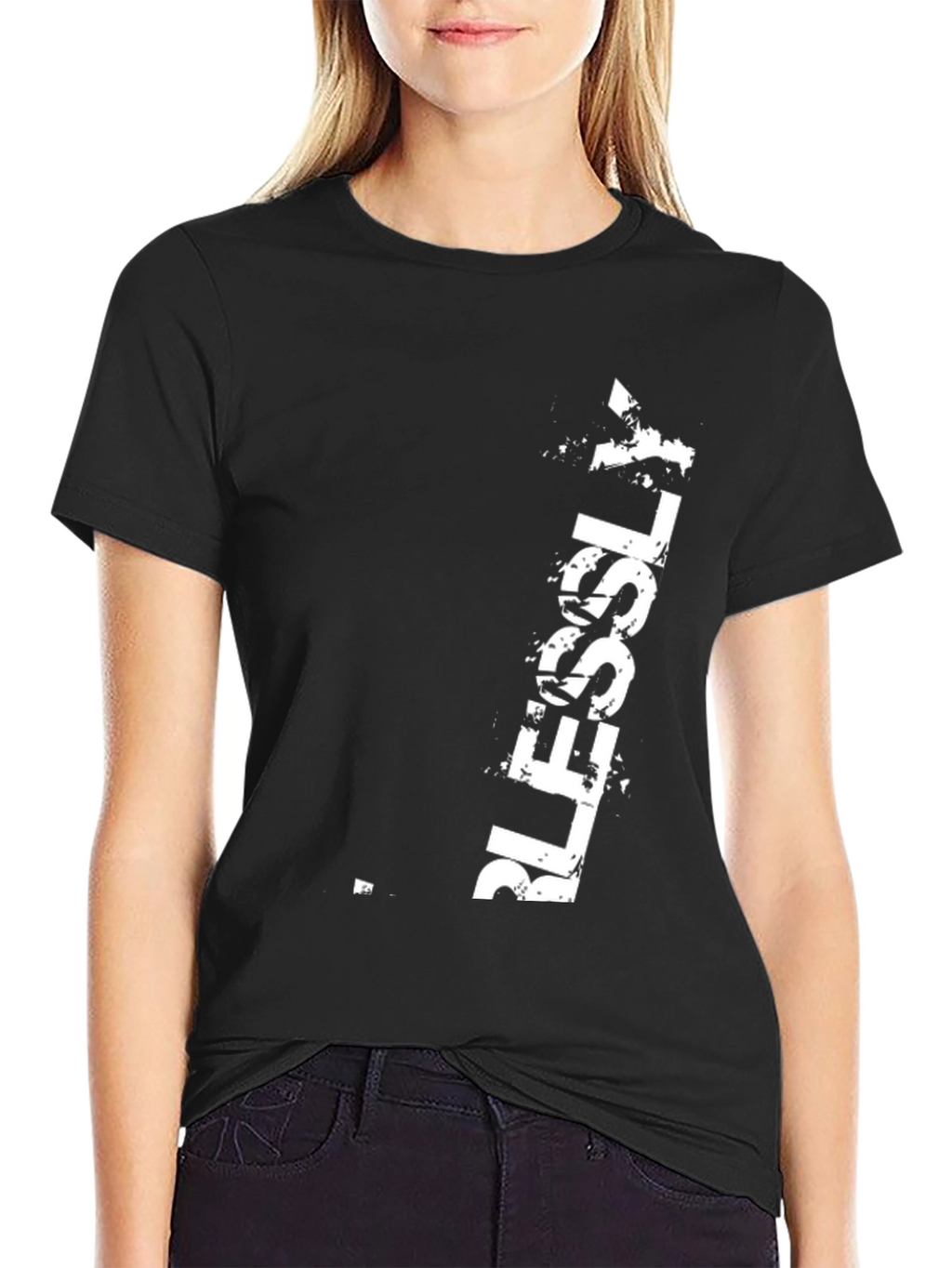 Mens Black T-Shirt with White BLESSLY Print