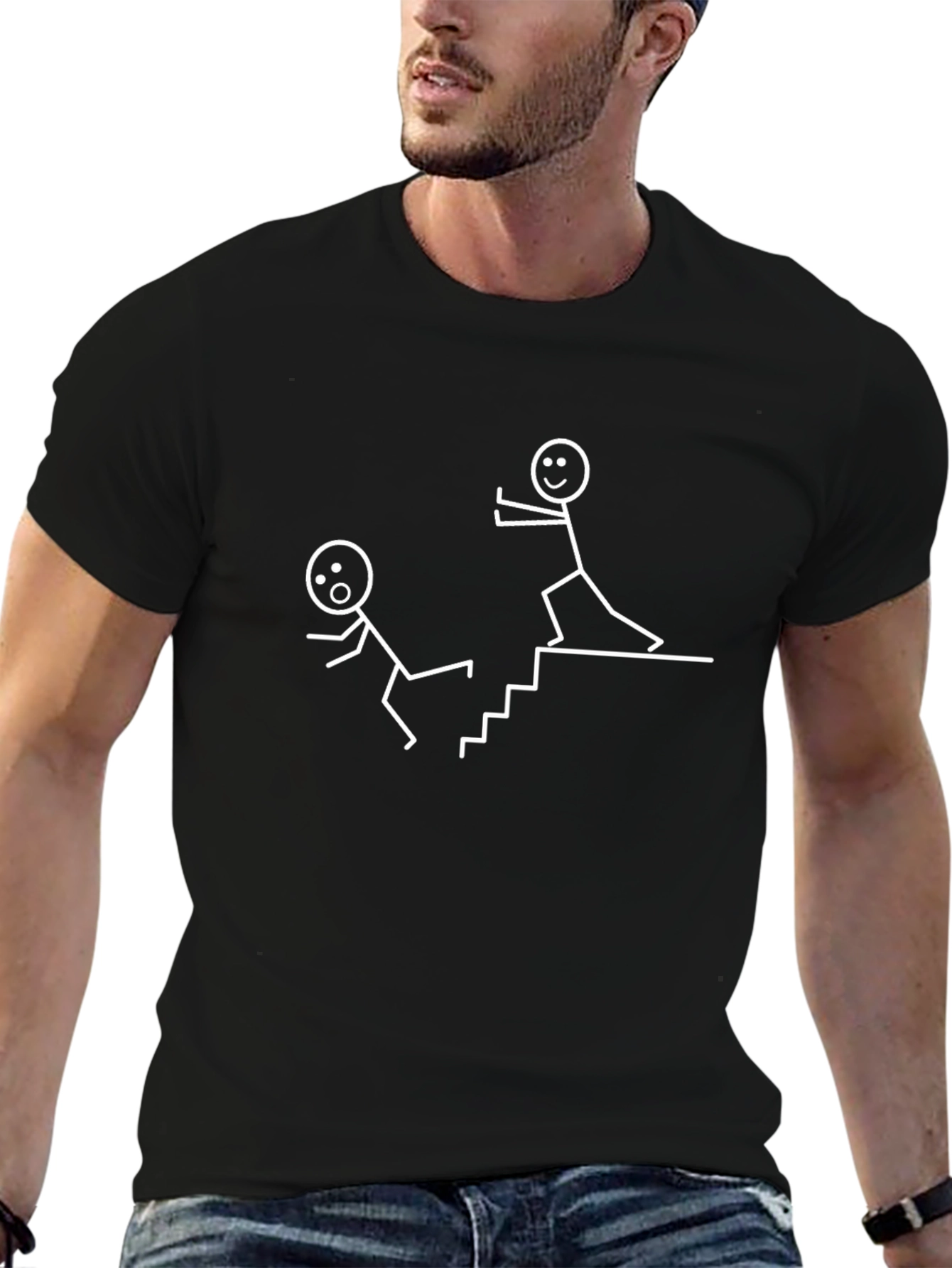Funny Stick Figure T-Shirt - Going Down Stairs