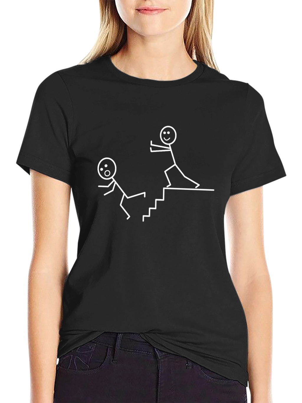 Funny Stick Figure T-Shirt - Going Down Stairs