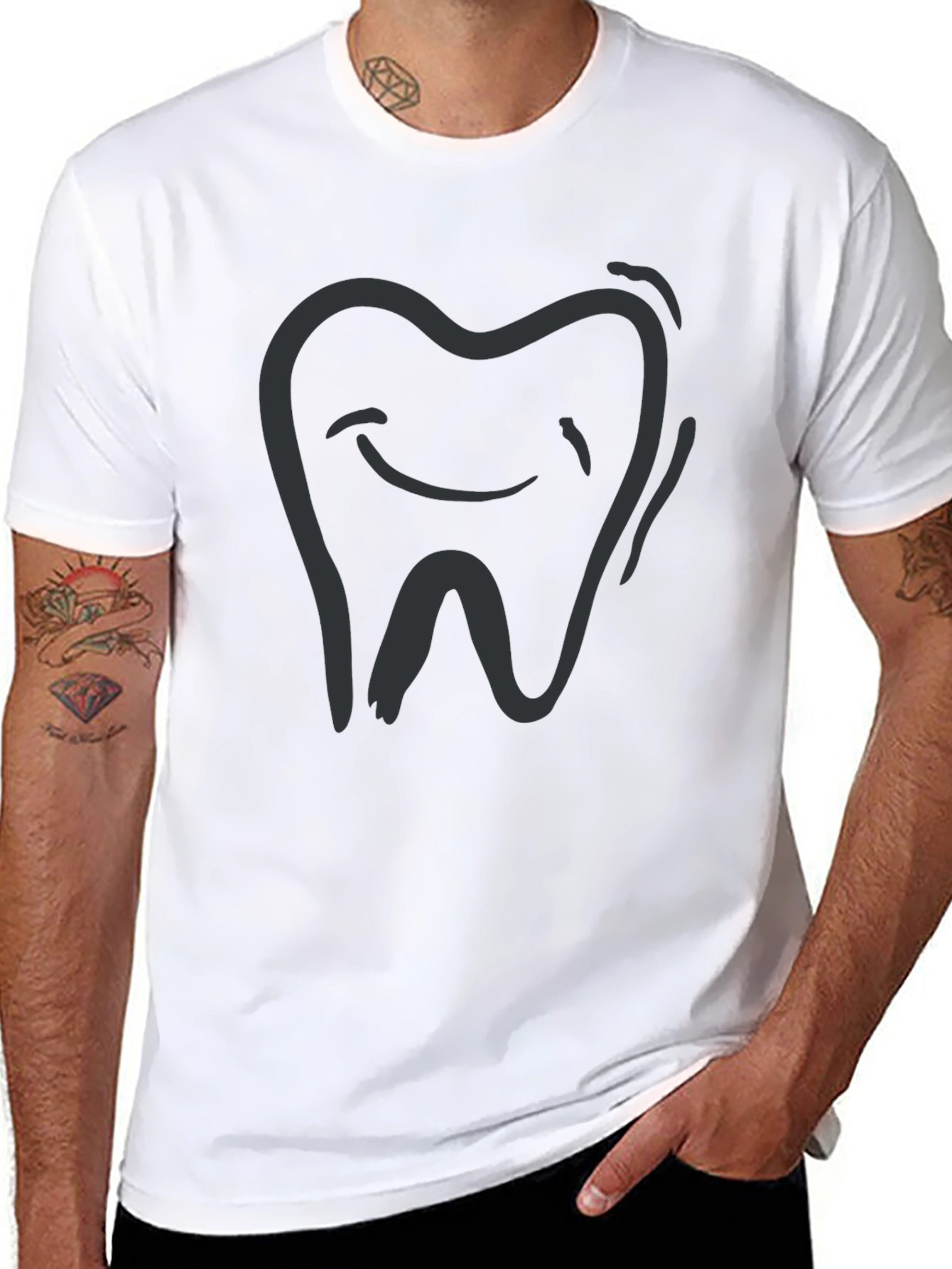 Smiling Tooth Graphic Tee - Black Cotton Comfort