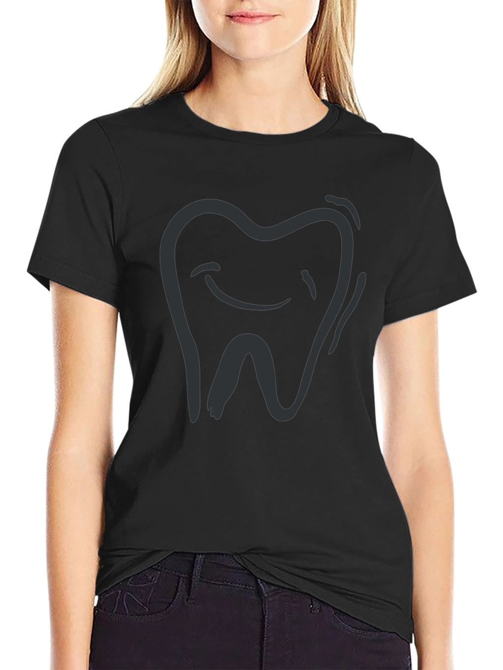 Smiling Tooth Graphic Tee - Black Cotton Comfort
