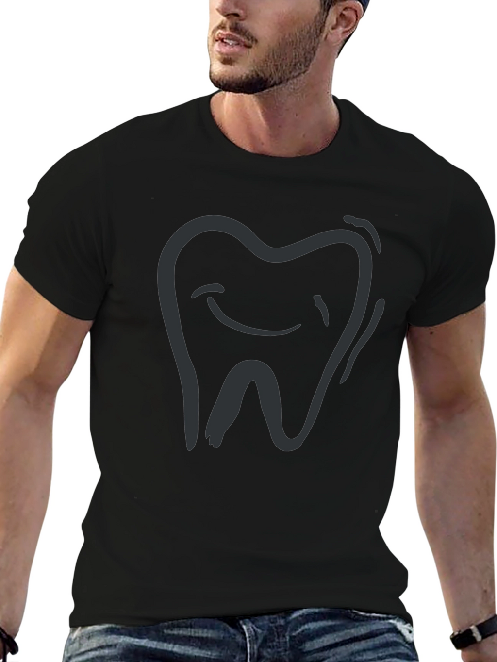 Smiling Tooth Graphic Tee - Black Cotton Comfort