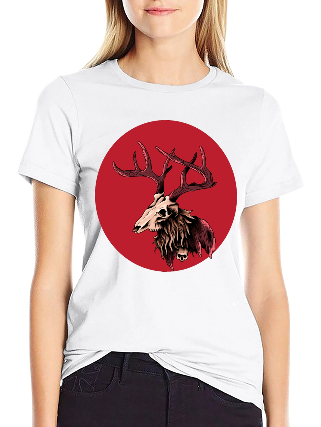 Skull Deer Graphic Tee - Black