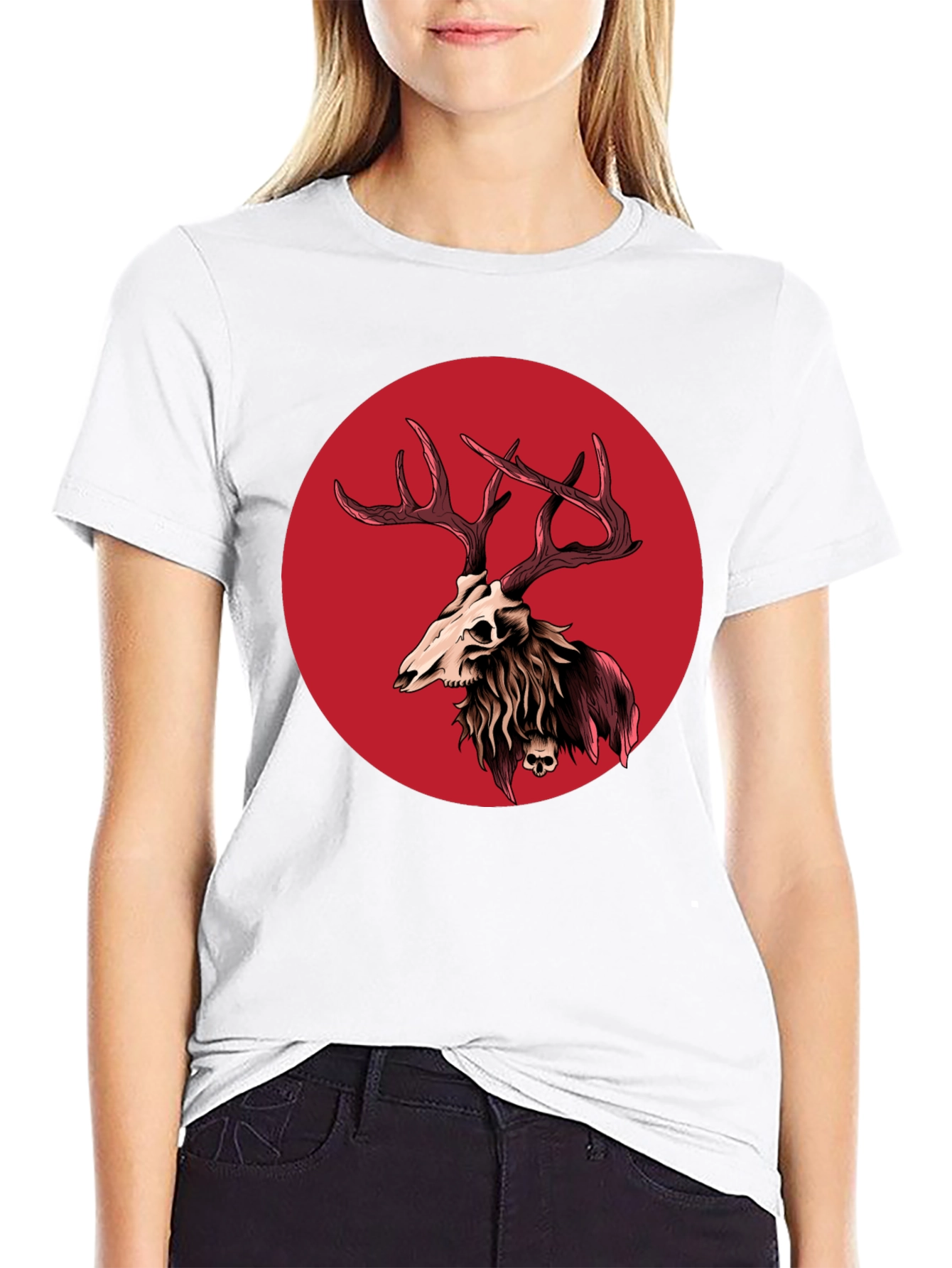Skull Deer Graphic Tee - Black