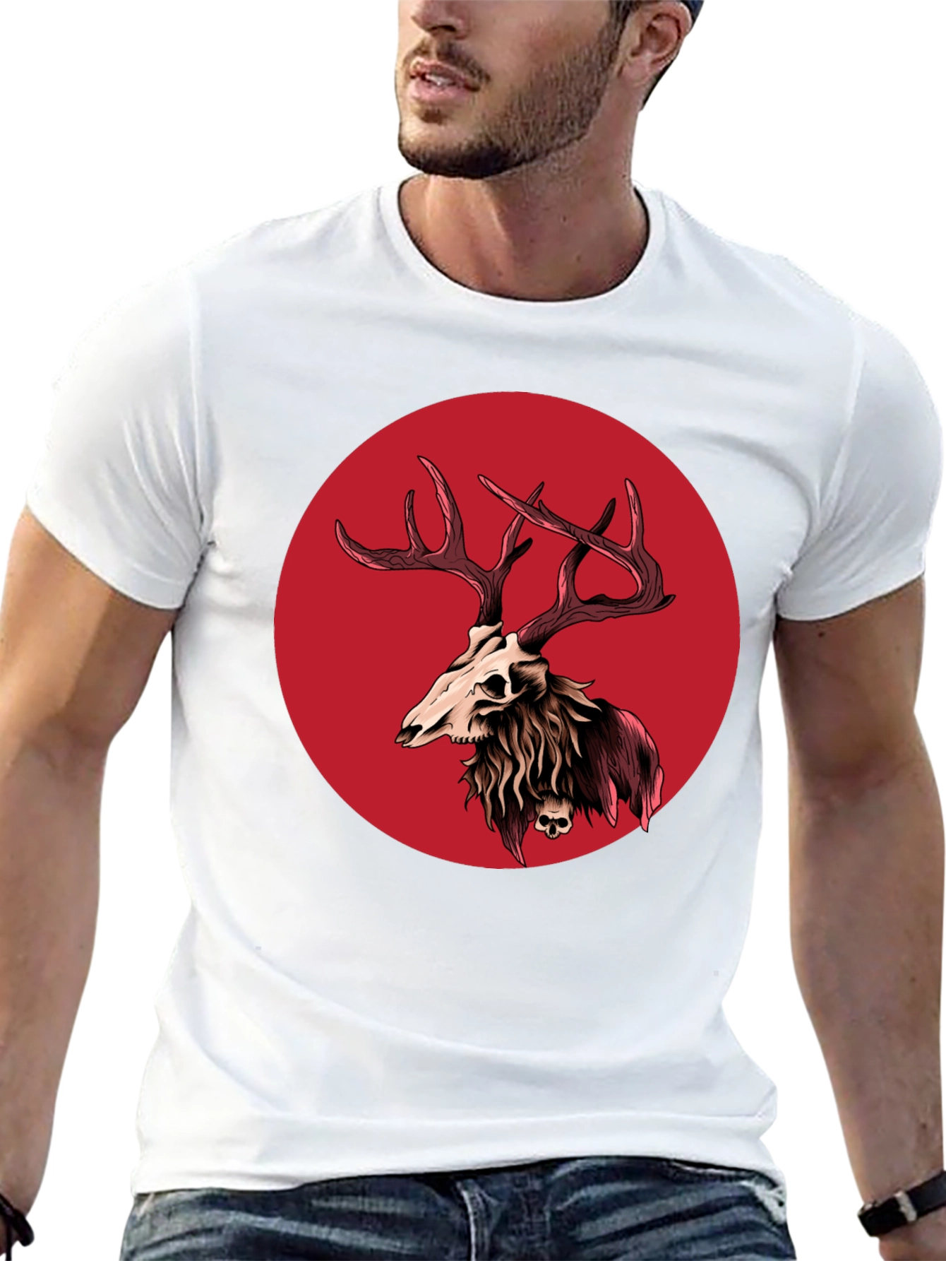 Skull Deer Graphic Tee - Black
