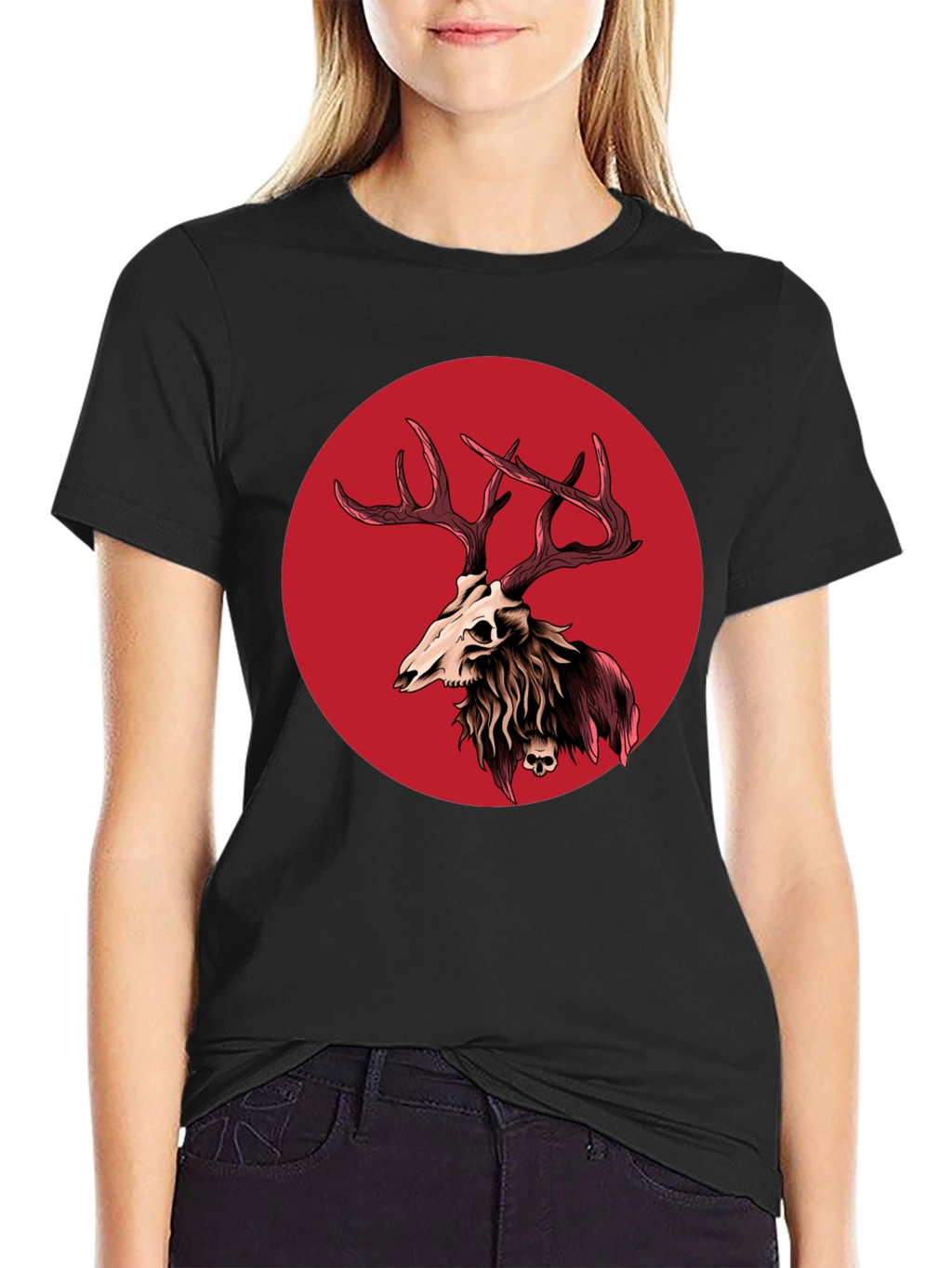 Skull Deer Graphic Tee - Black