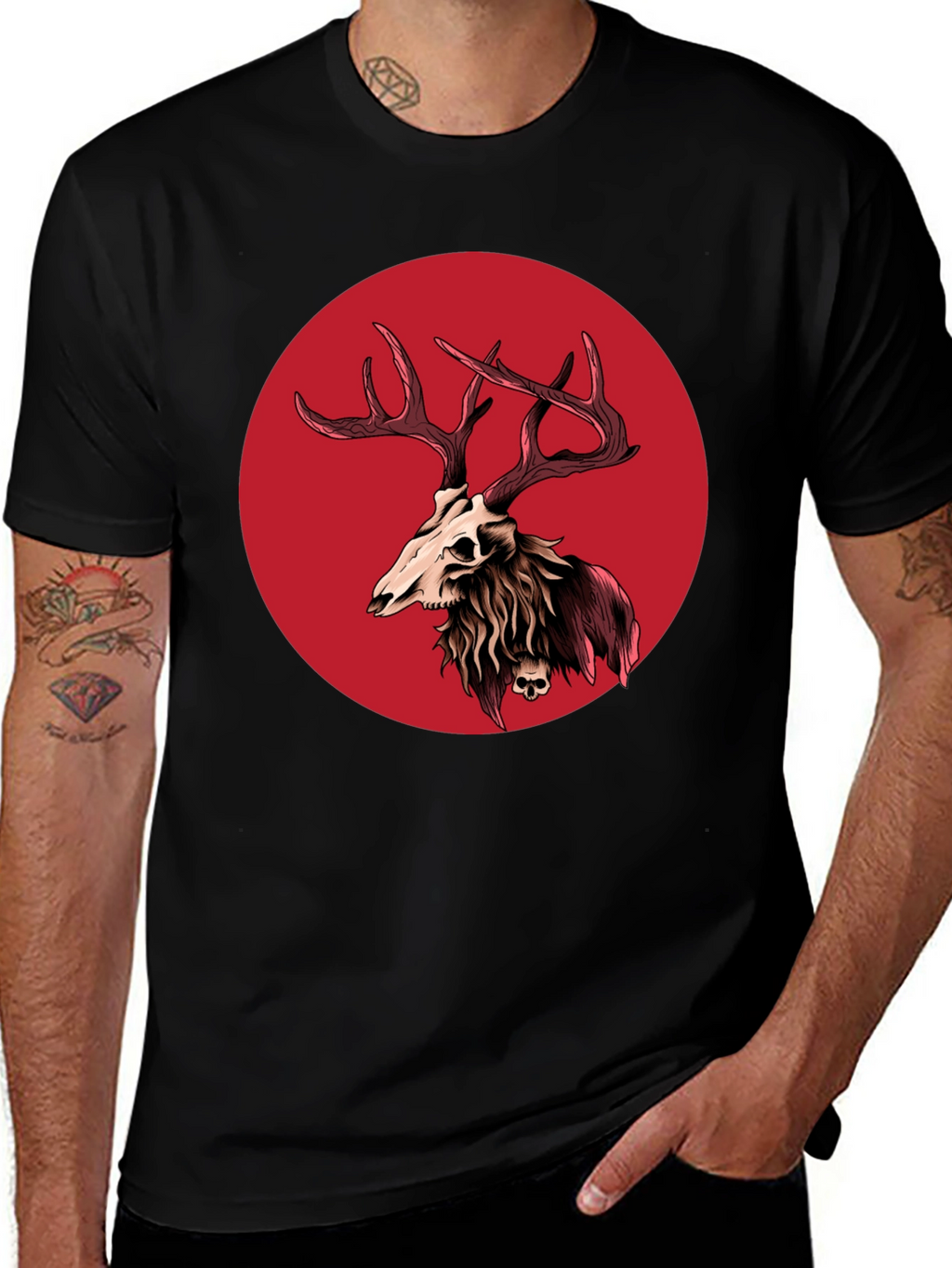 Skull Deer Graphic Tee - Black