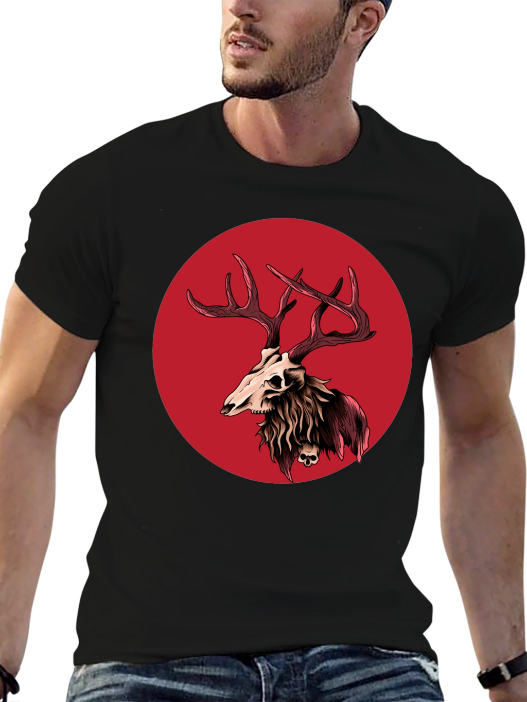 Skull Deer Graphic Tee - Black
