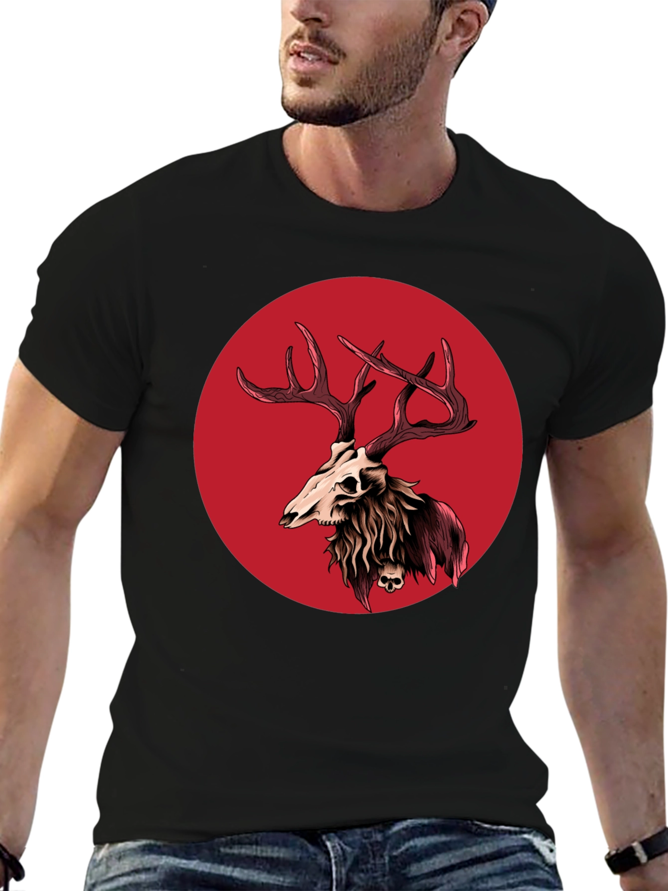 Skull Deer Graphic Tee - Black