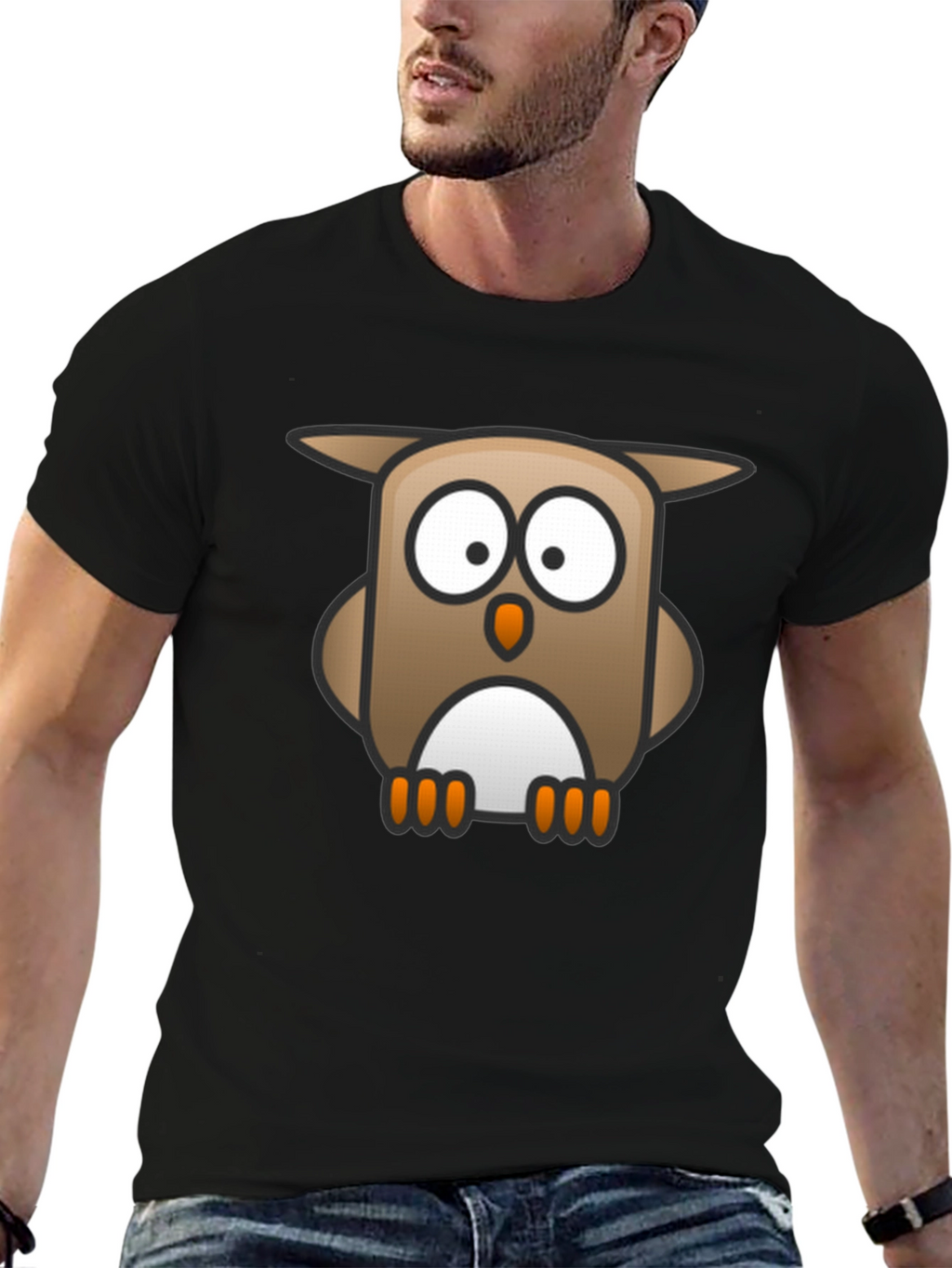 Owl Graphic Print Black T-Shirt