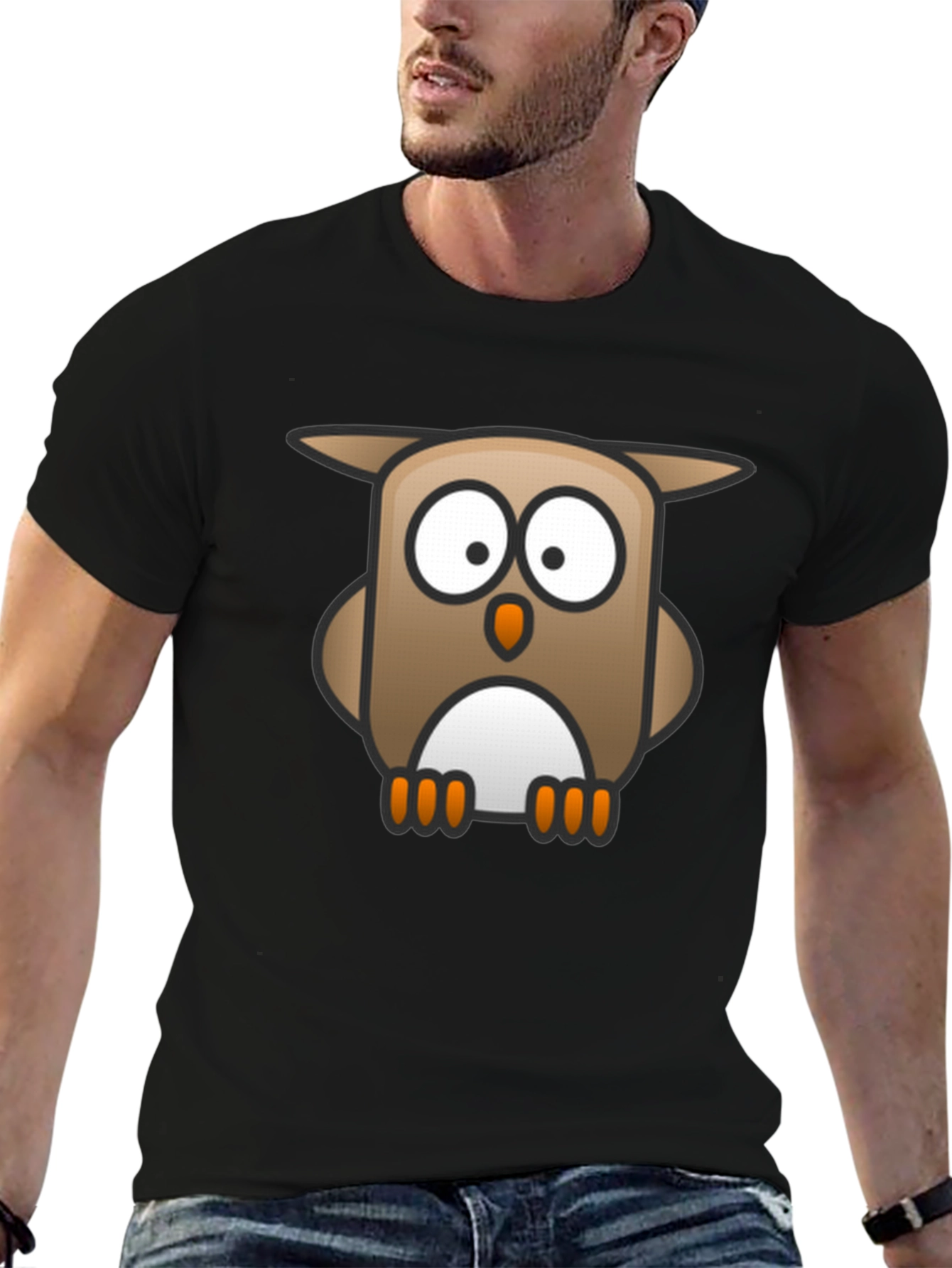 Owl Graphic Print Black T-Shirt