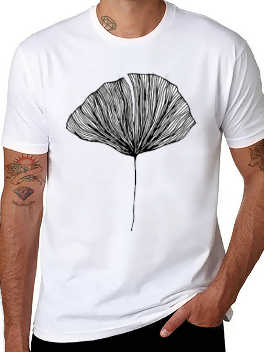 Abstract Ginkgo Leaf Graphic Tee - Unisex Black T-Shirt