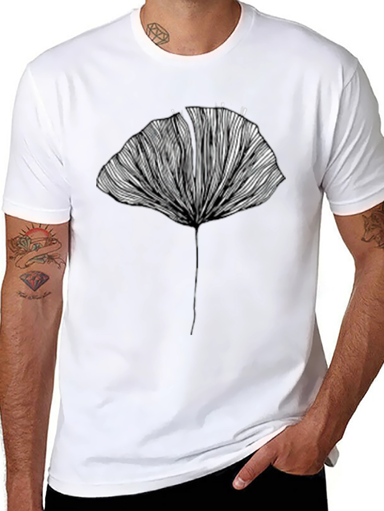Abstract Ginkgo Leaf Graphic Tee - Unisex Black T-Shirt