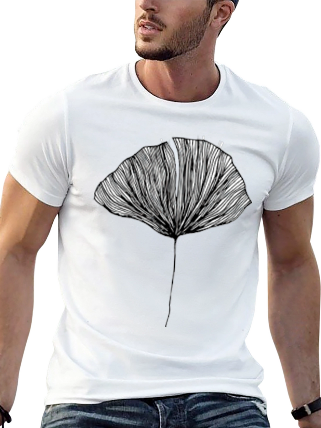 Abstract Ginkgo Leaf Graphic Tee - Unisex Black T-Shirt