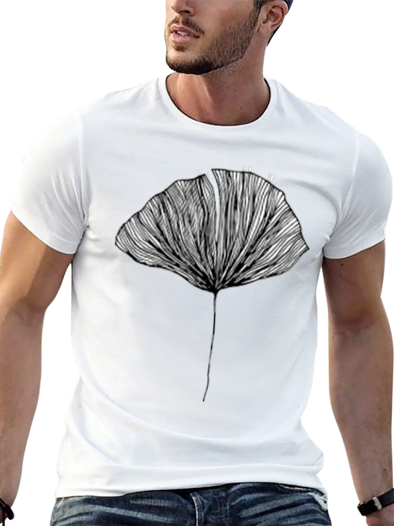 Abstract Ginkgo Leaf Graphic Tee - Unisex Black T-Shirt