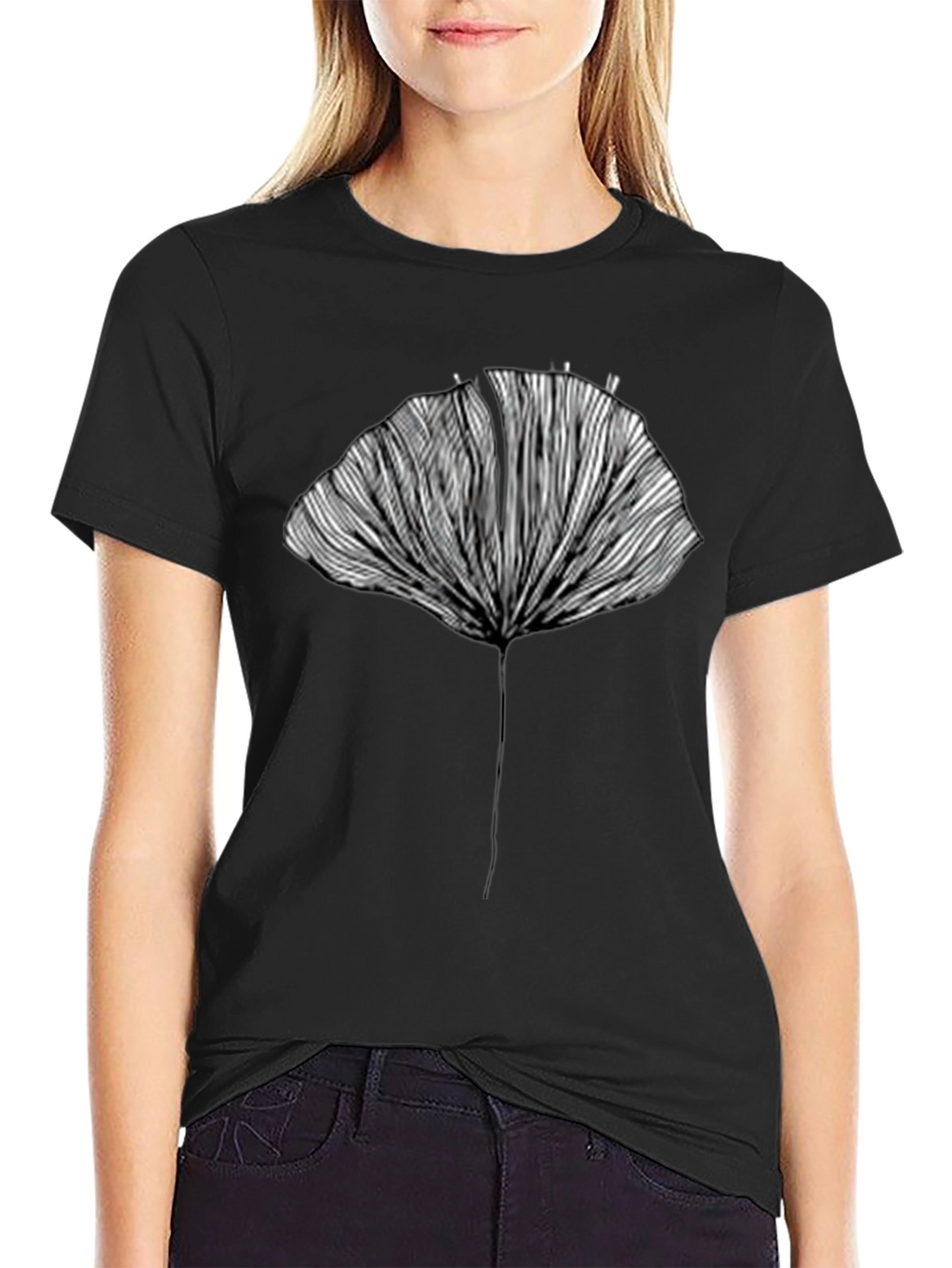 Abstract Ginkgo Leaf Graphic Tee - Unisex Black T-Shirt