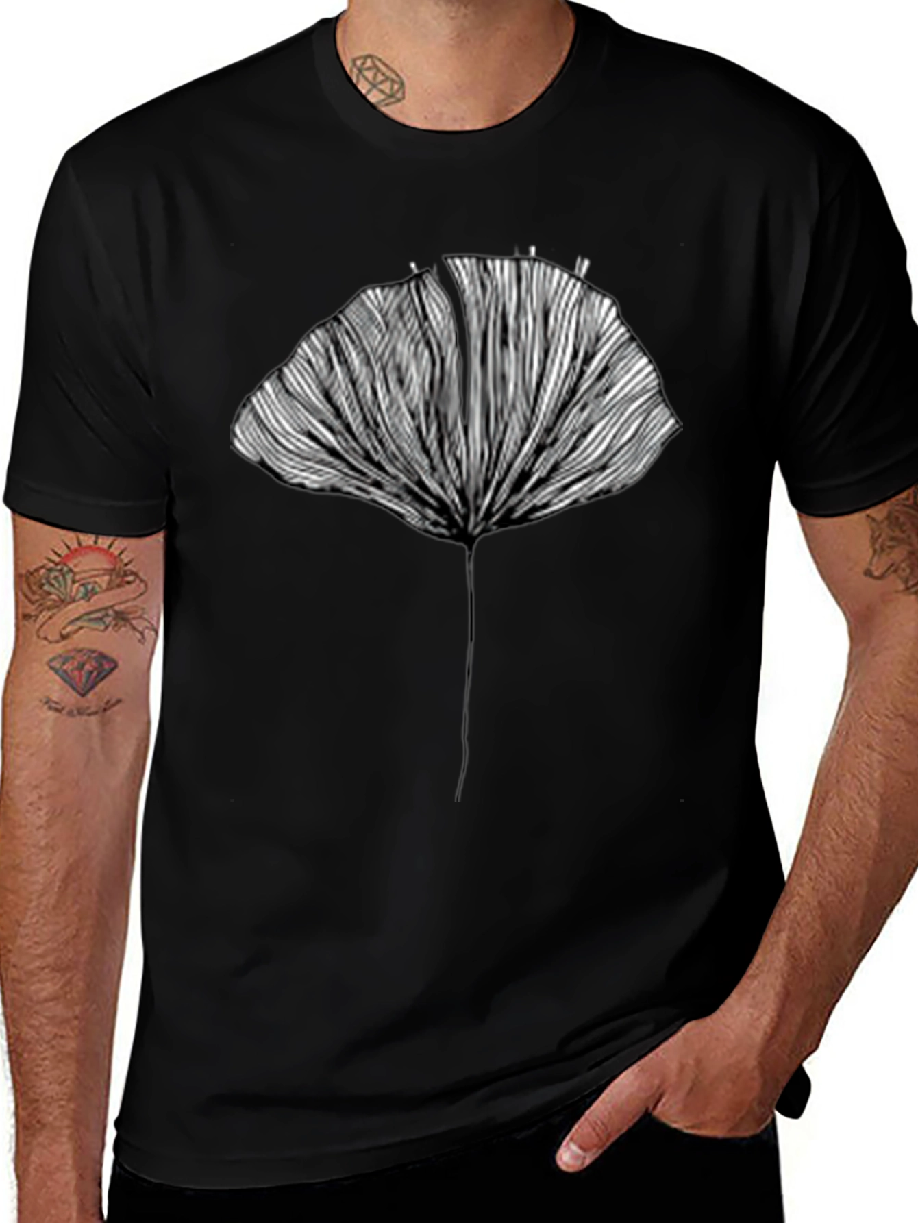 Abstract Ginkgo Leaf Graphic Tee - Unisex Black T-Shirt