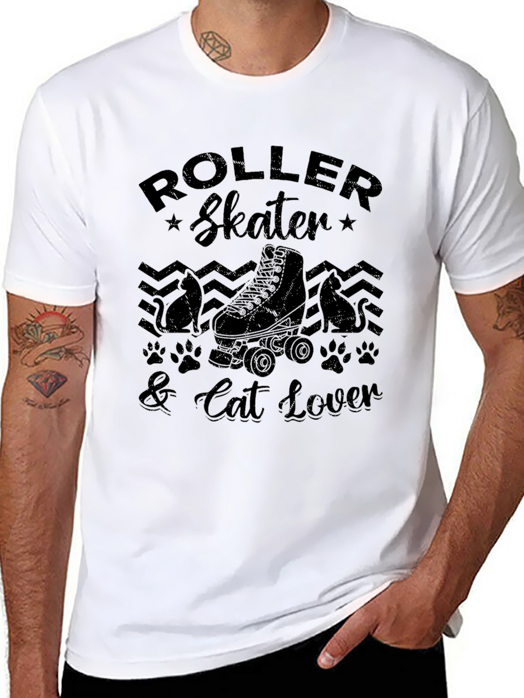 Roller Skater & Cat Lover Black Graphic T-Shirt