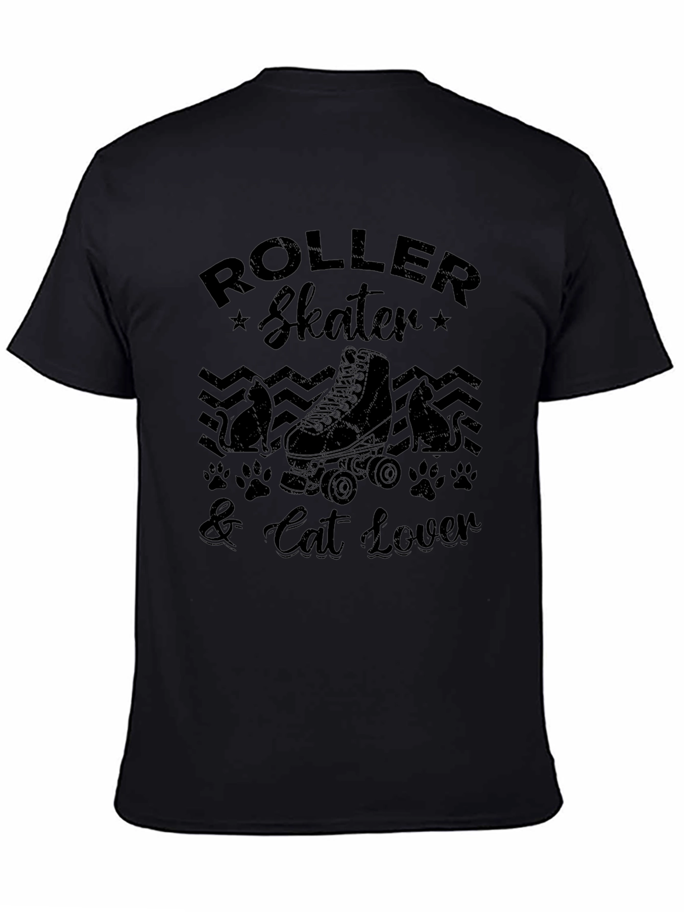 Roller Skater & Cat Lover Black Graphic T-Shirt