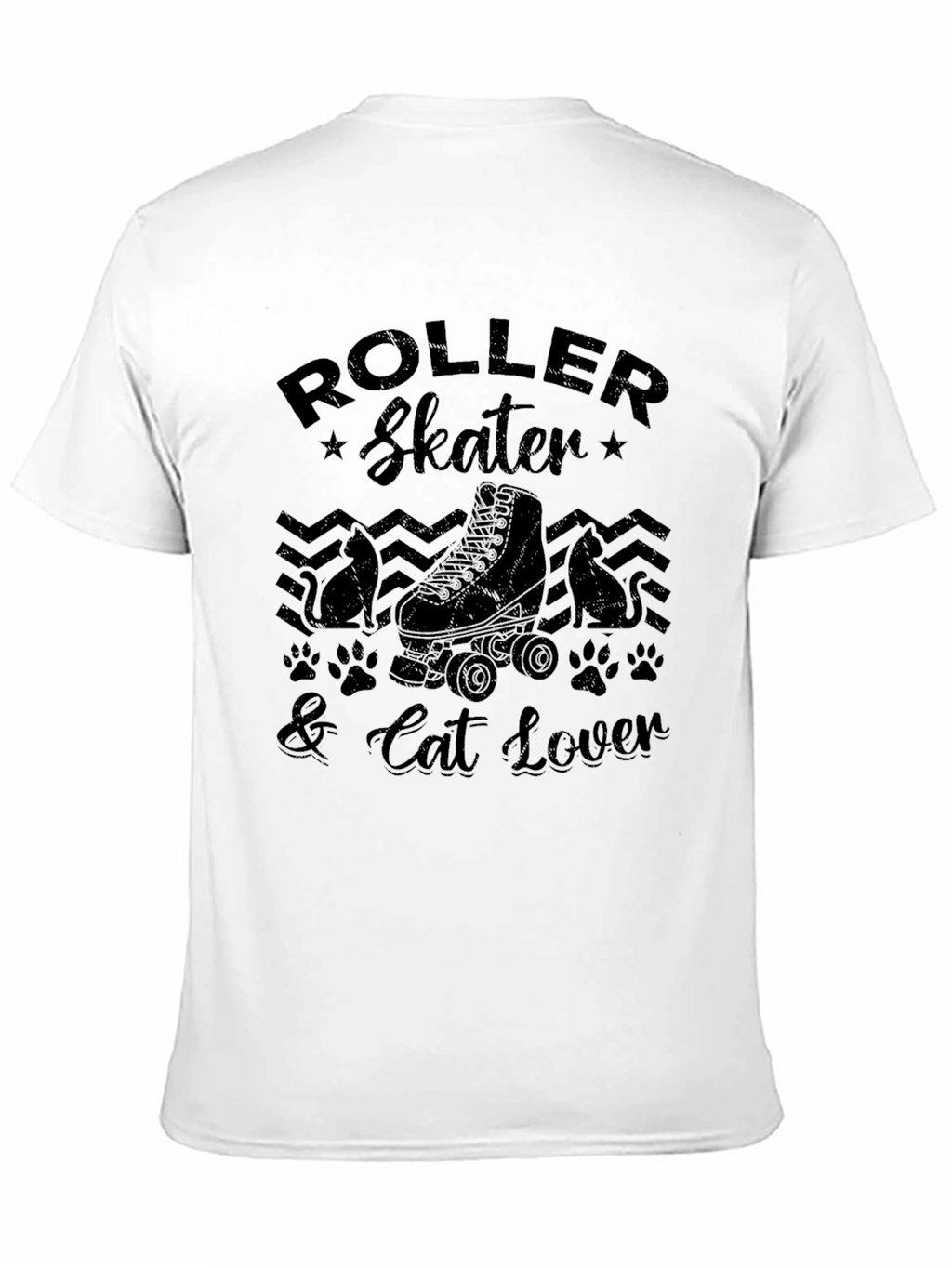 Roller Skater & Cat Lover Black Graphic T-Shirt