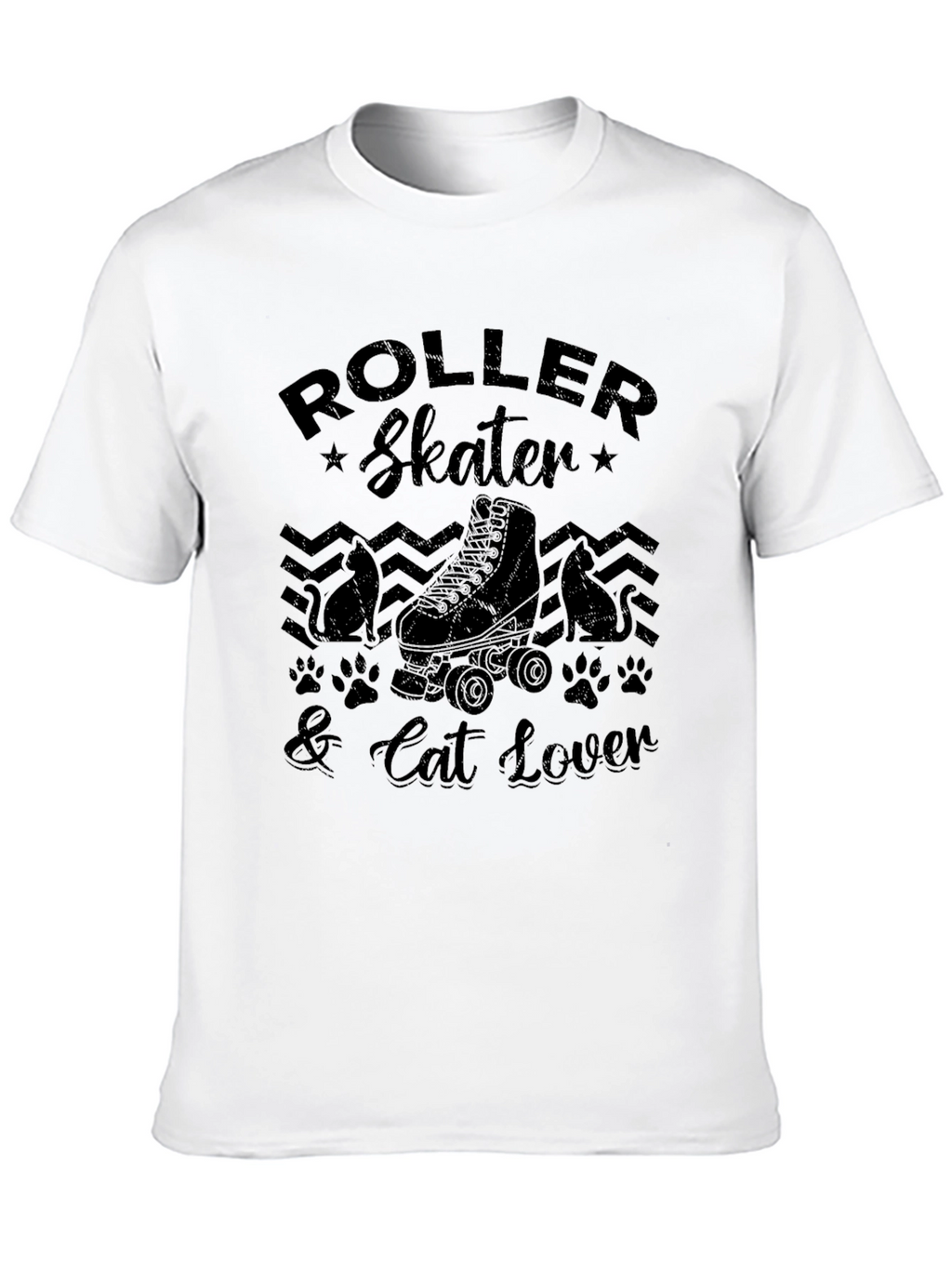 Roller Skater & Cat Lover Black Graphic T-Shirt