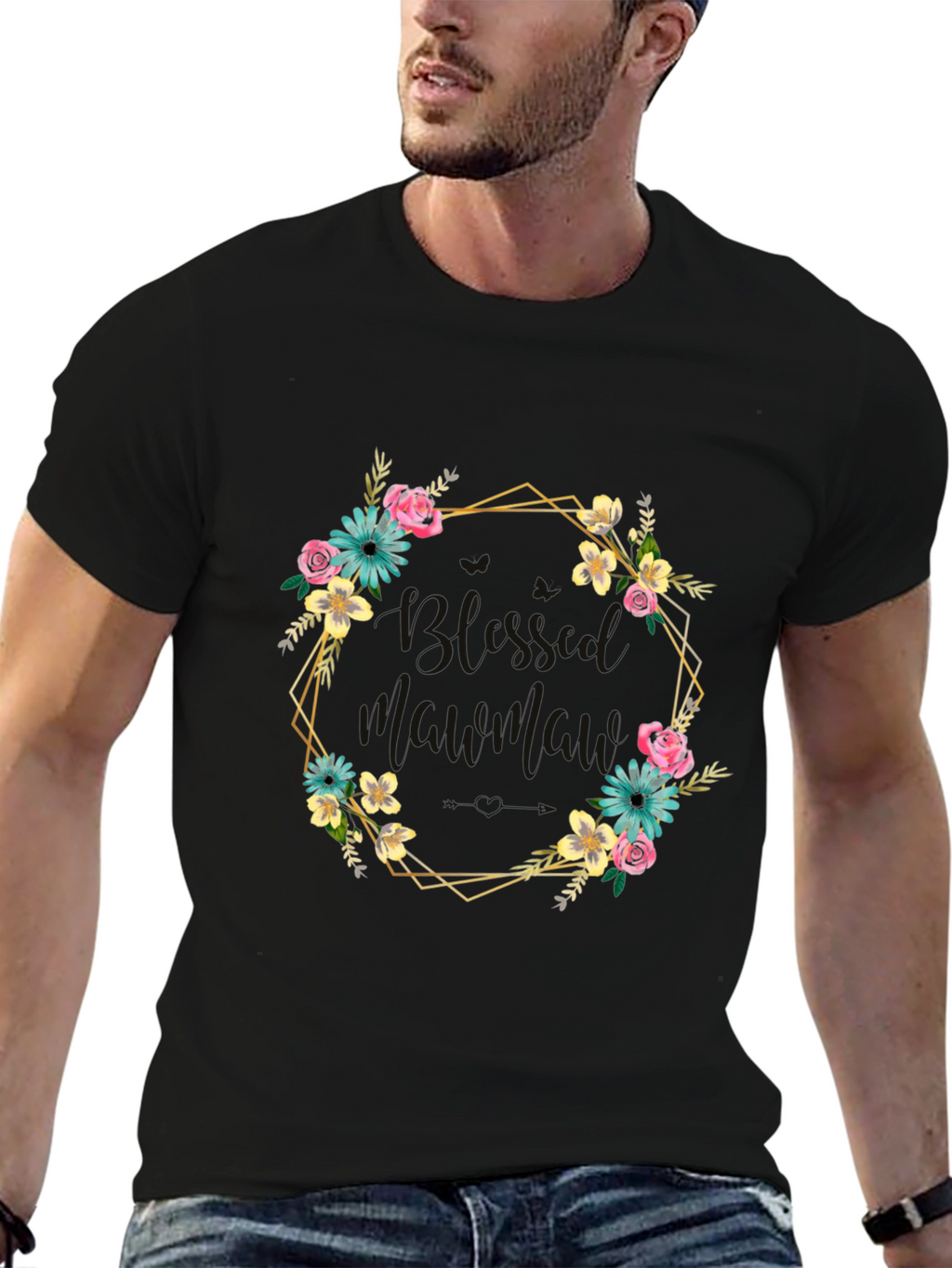 Floral Wreath Graphic T-Shirt - Black