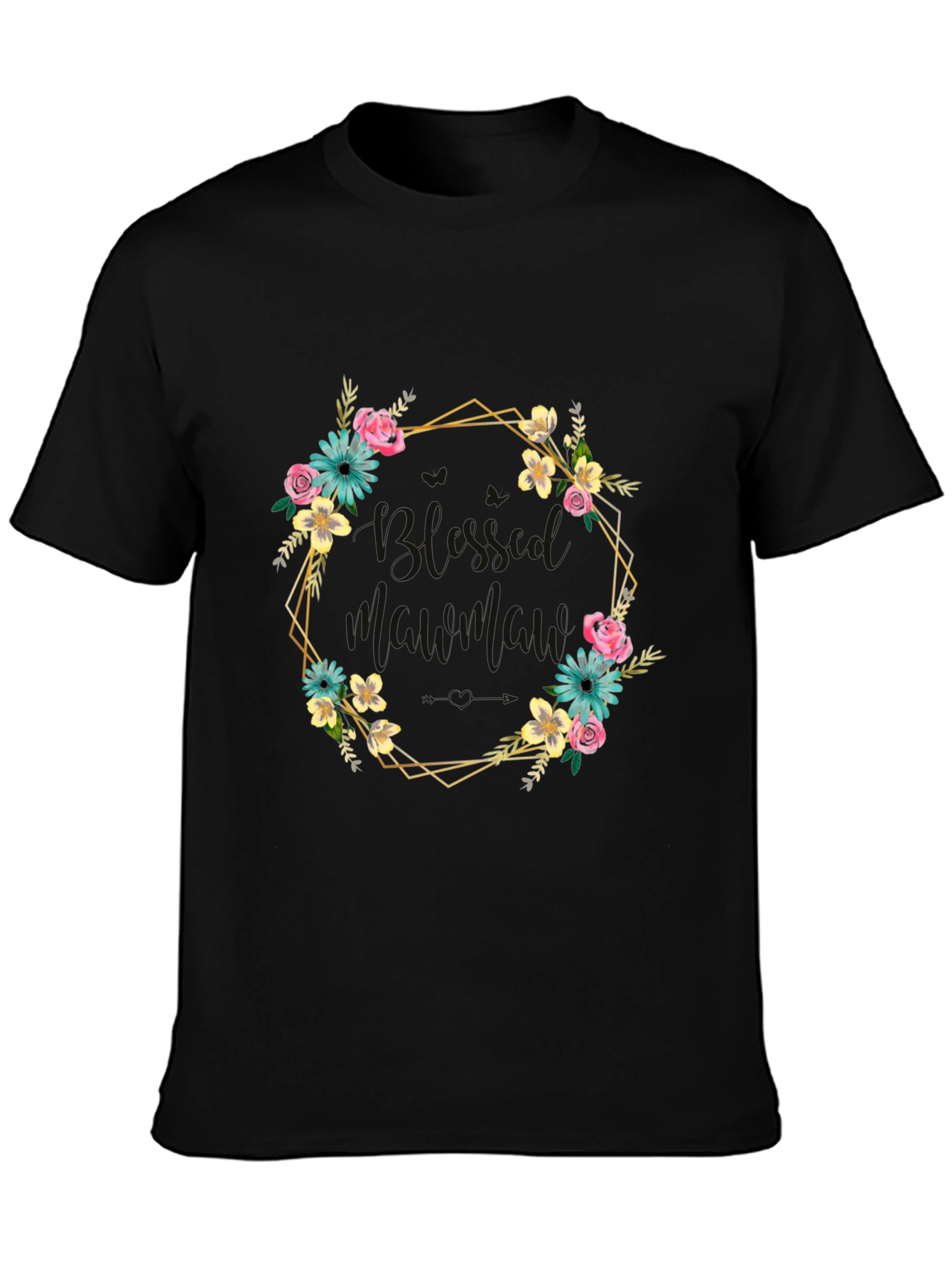 Floral Wreath Graphic T-Shirt - Black