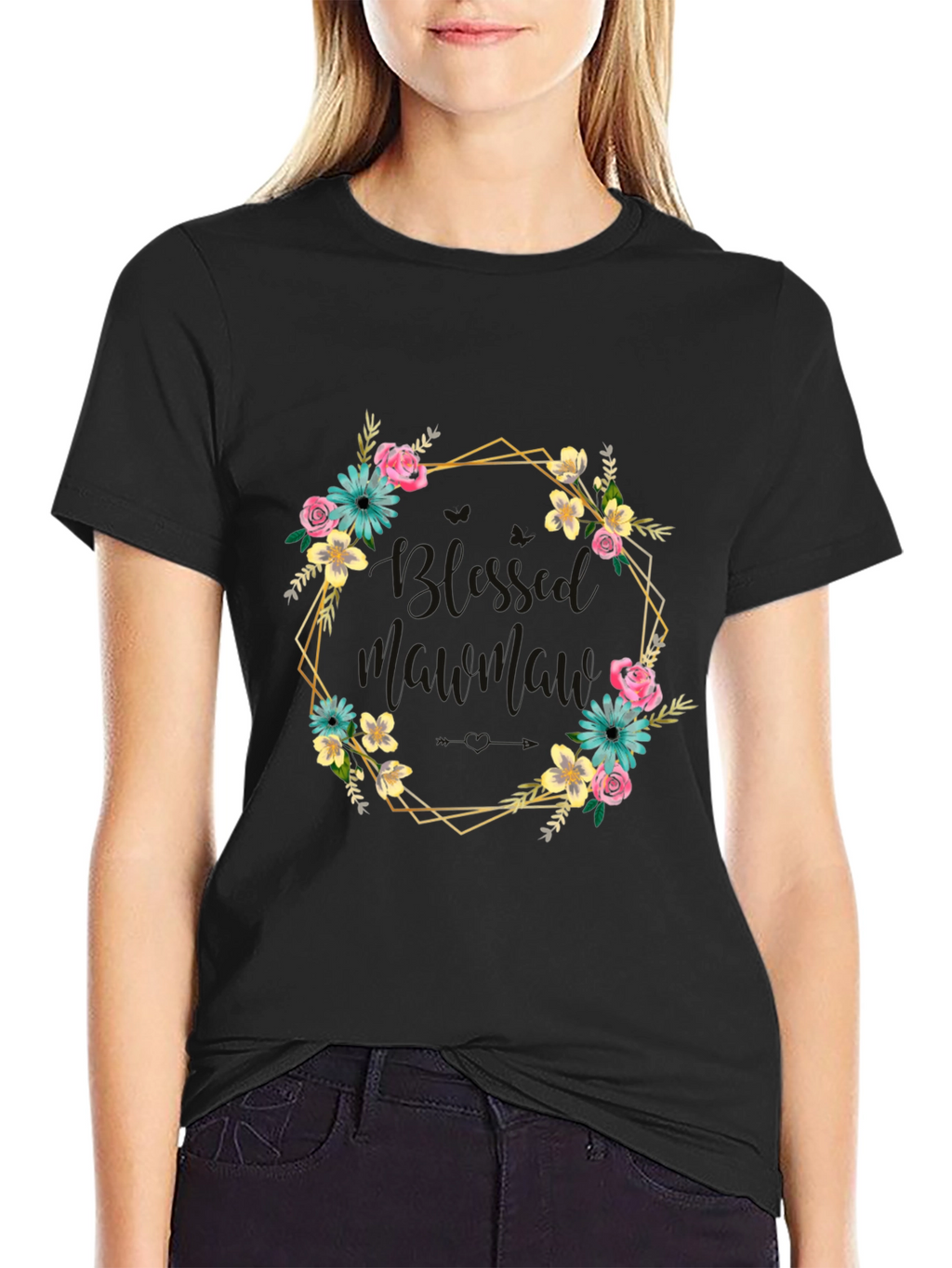 Floral Wreath Graphic T-Shirt - Black